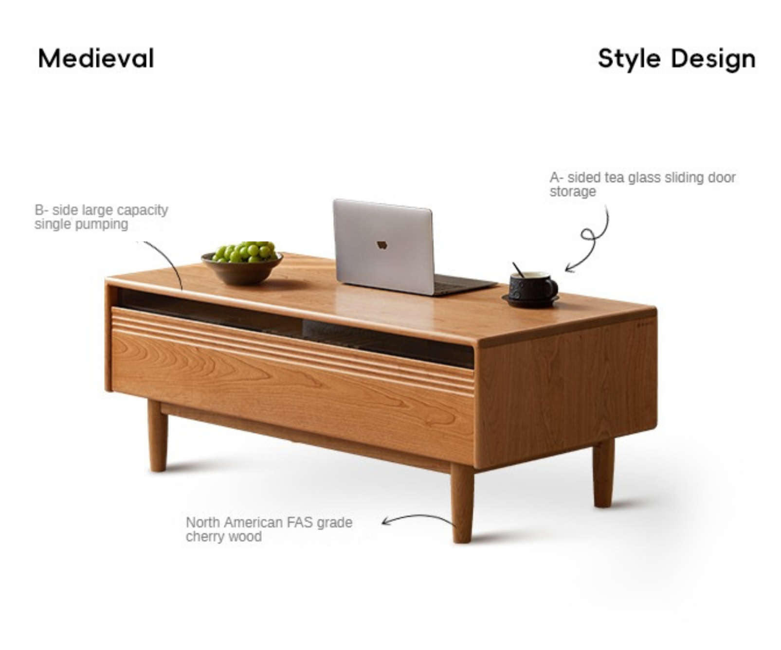 Cherry Wood Coffee Table with Drawer))