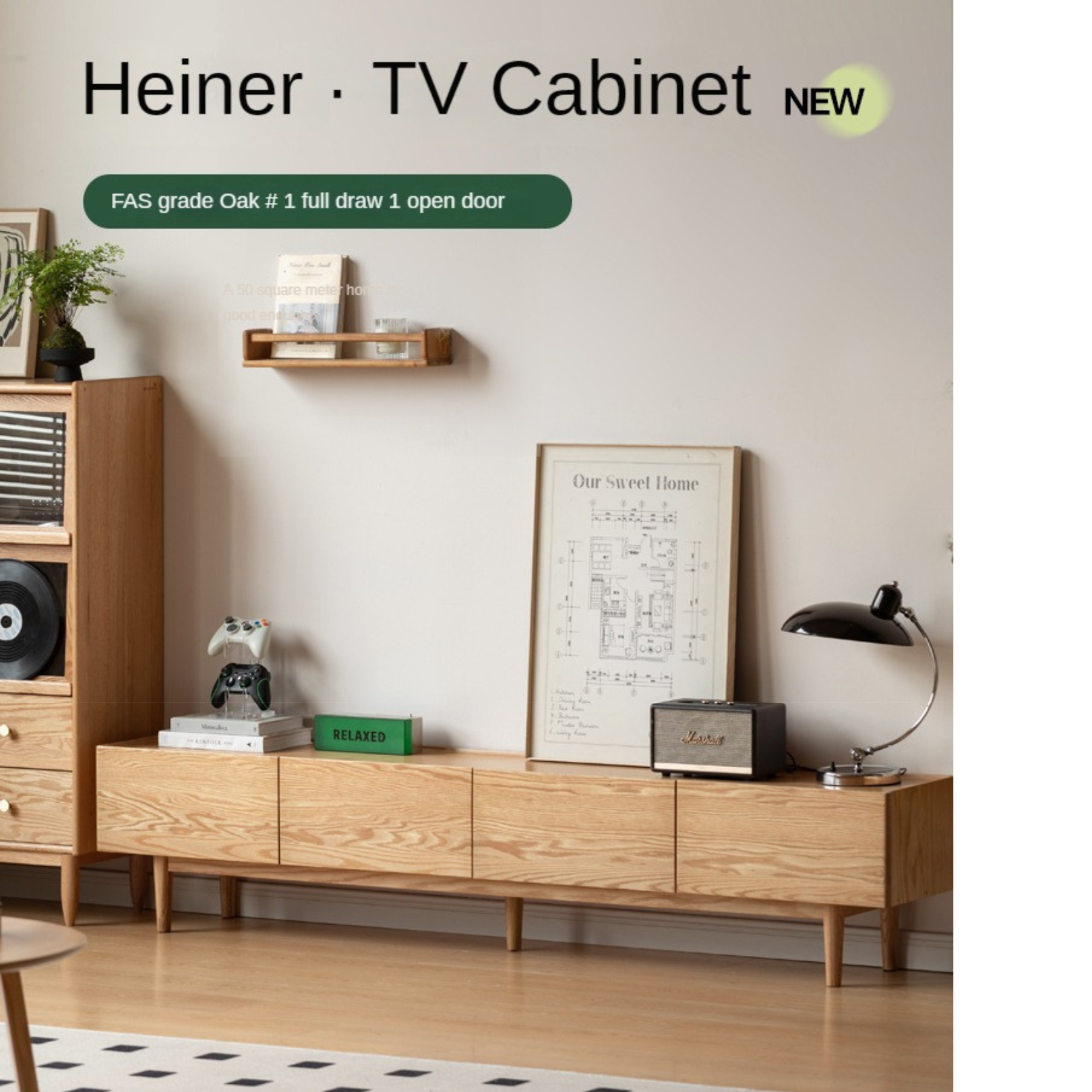 Oak Solid Wood Floor TV Cabinet.