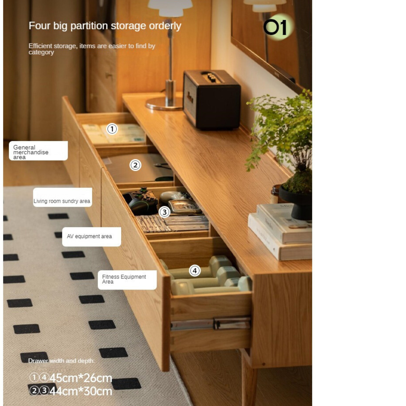 Oak Solid Wood Floor TV Cabinet.