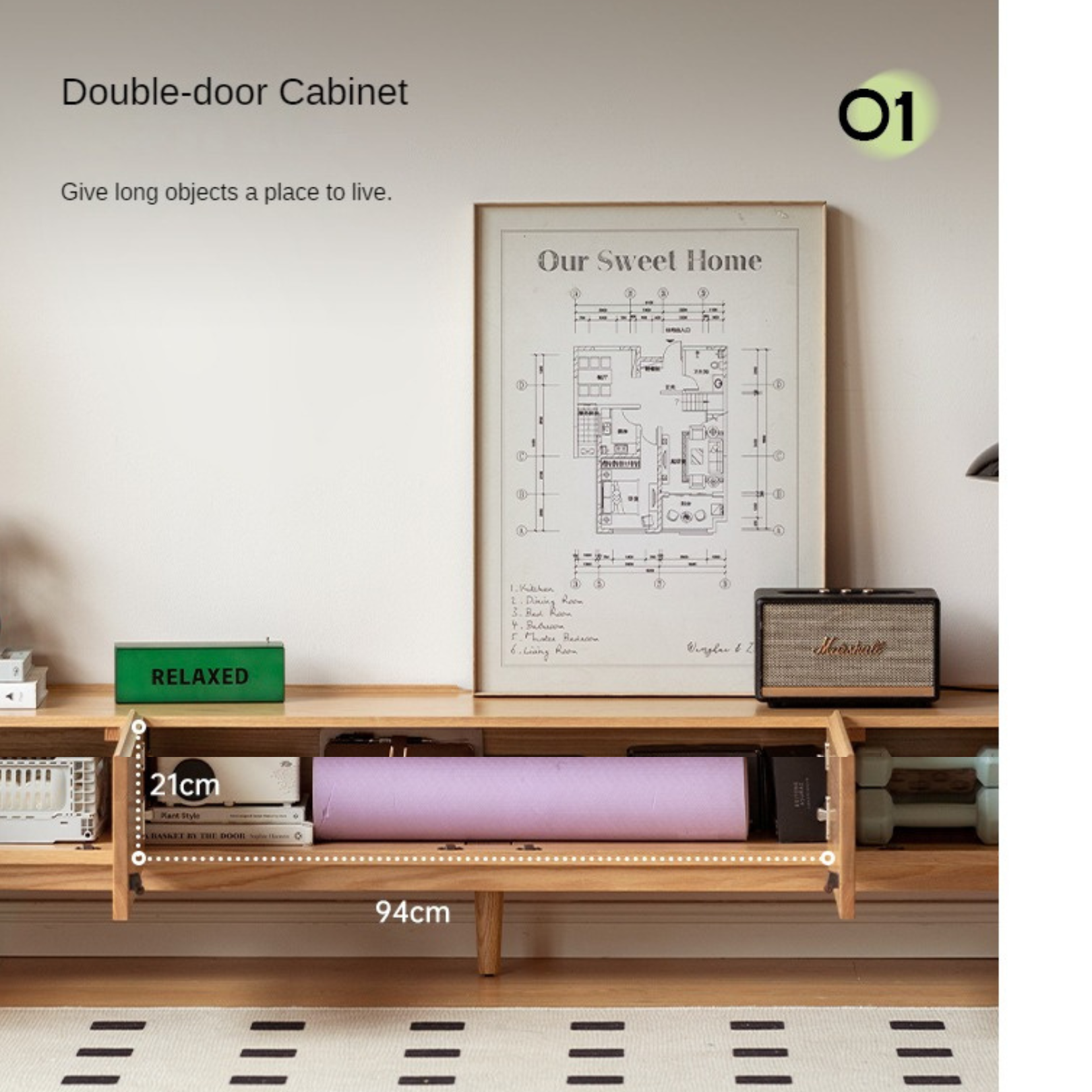 Oak Solid Wood Floor TV Cabinet.