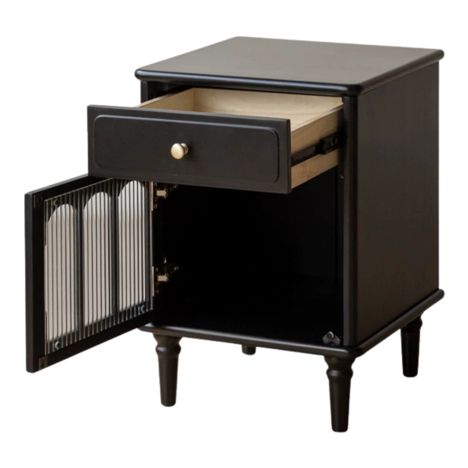 Solid RubberWood French Retro Style Black Nightstand
