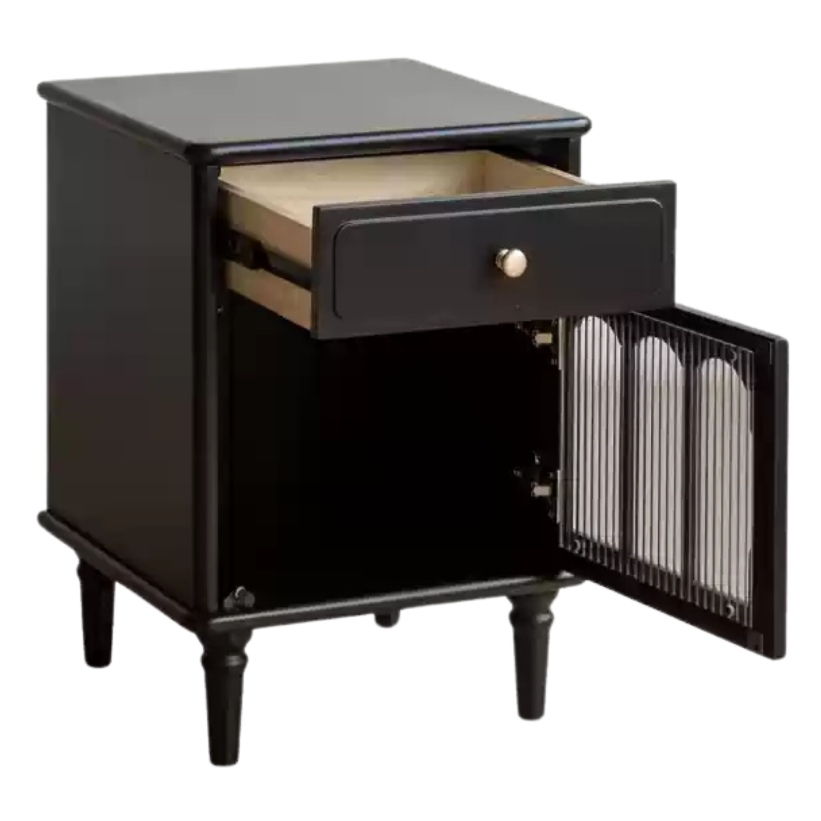 Solid RubberWood French Retro Style Black Nightstand