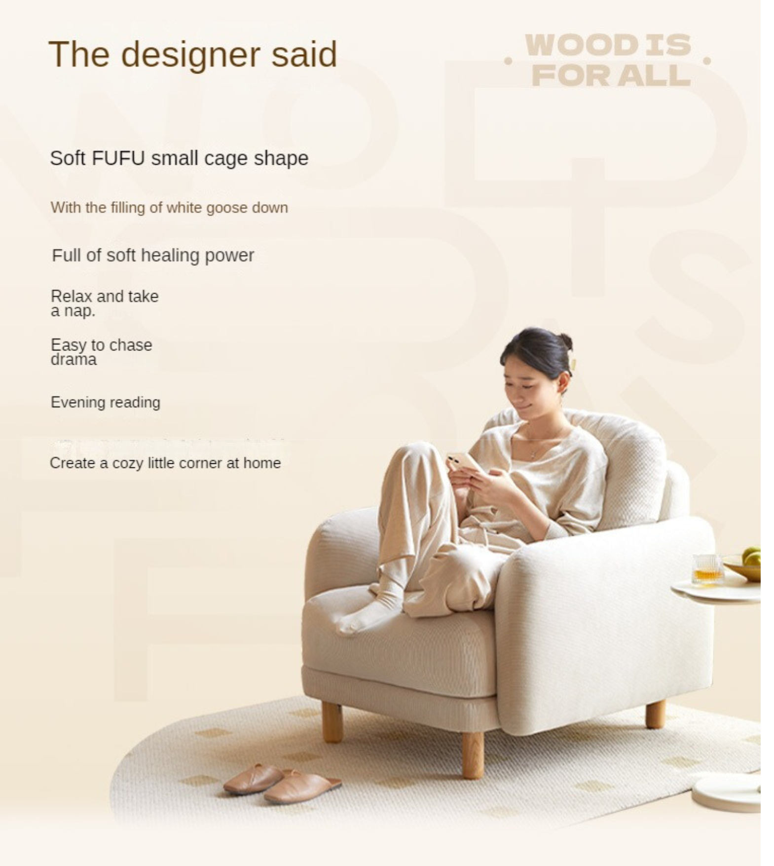Cream Style goose down Leisure Fabric armchair)