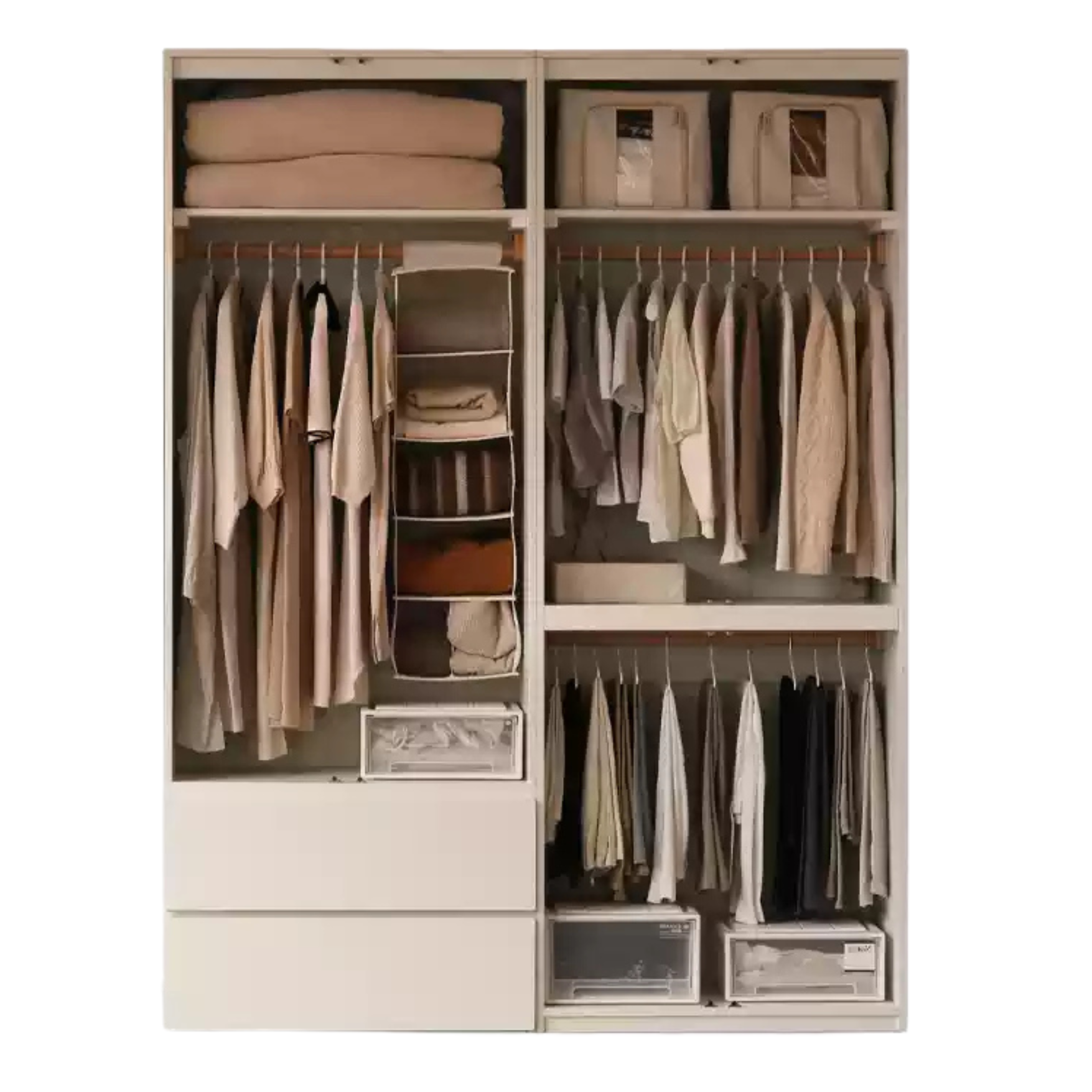 Pine, Oak Solid Wood Sectional Large Wardrobe Cream Style.