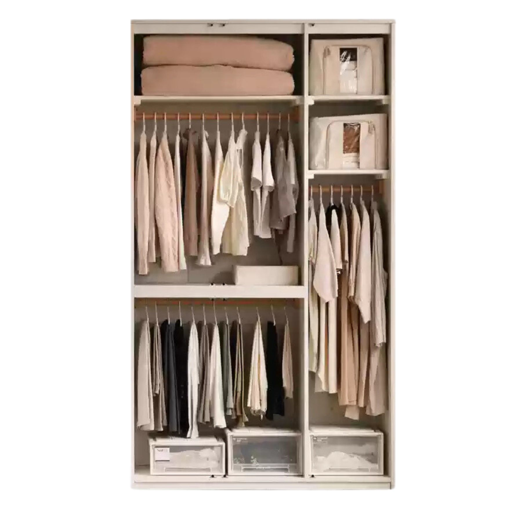 Pine, Oak Solid Wood Sectional Large Wardrobe Cream Style.
