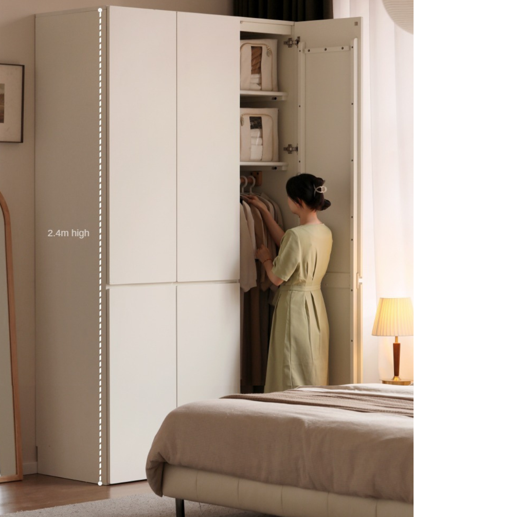 Pine, Oak Solid Wood Sectional Large Wardrobe Cream Style.