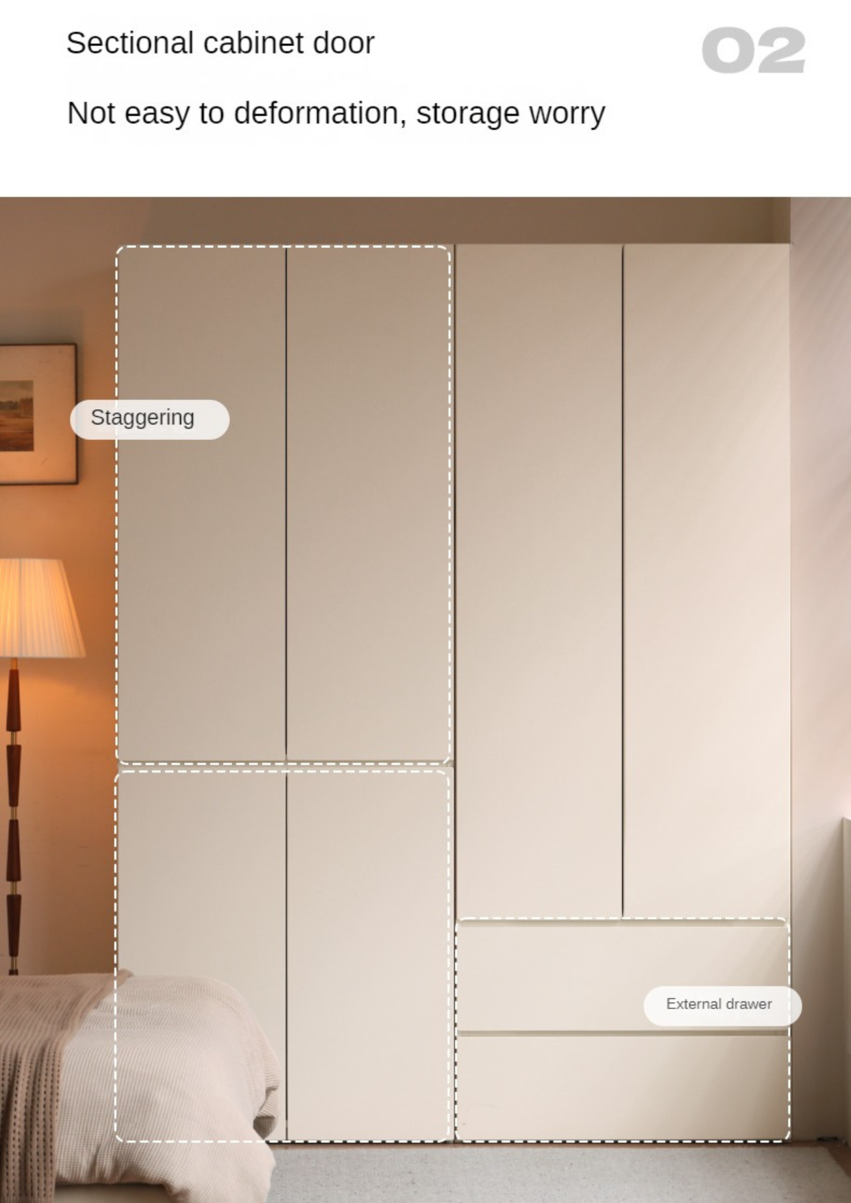 Pine, Oak Solid Wood Sectional Large Wardrobe Cream Style.