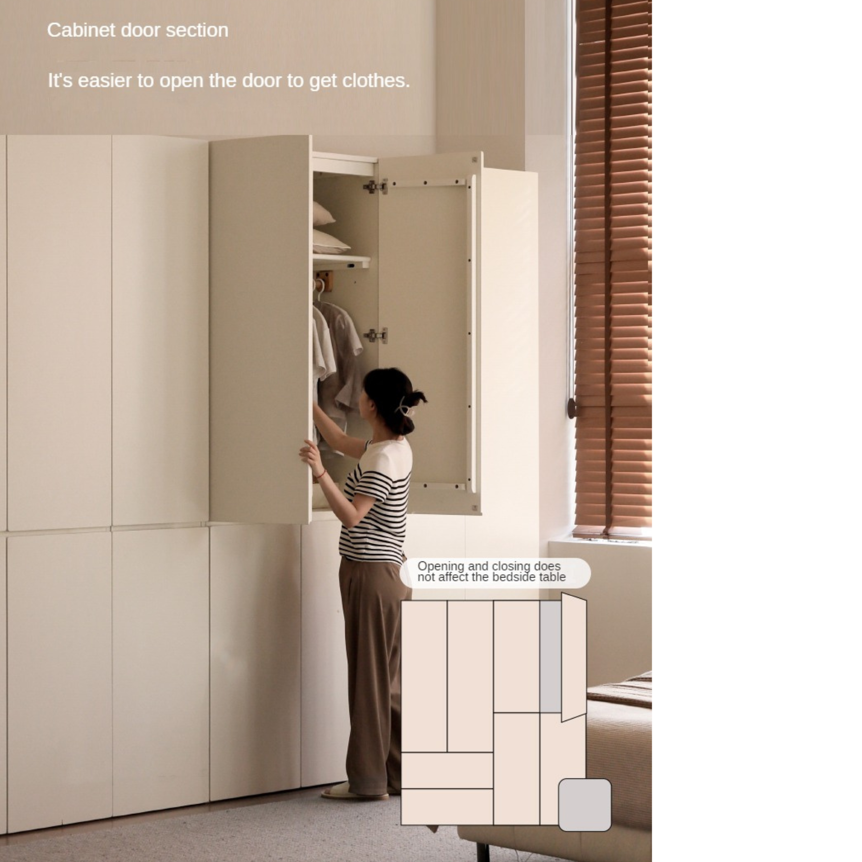 Pine, Oak Solid Wood Sectional Large Wardrobe Cream Style.