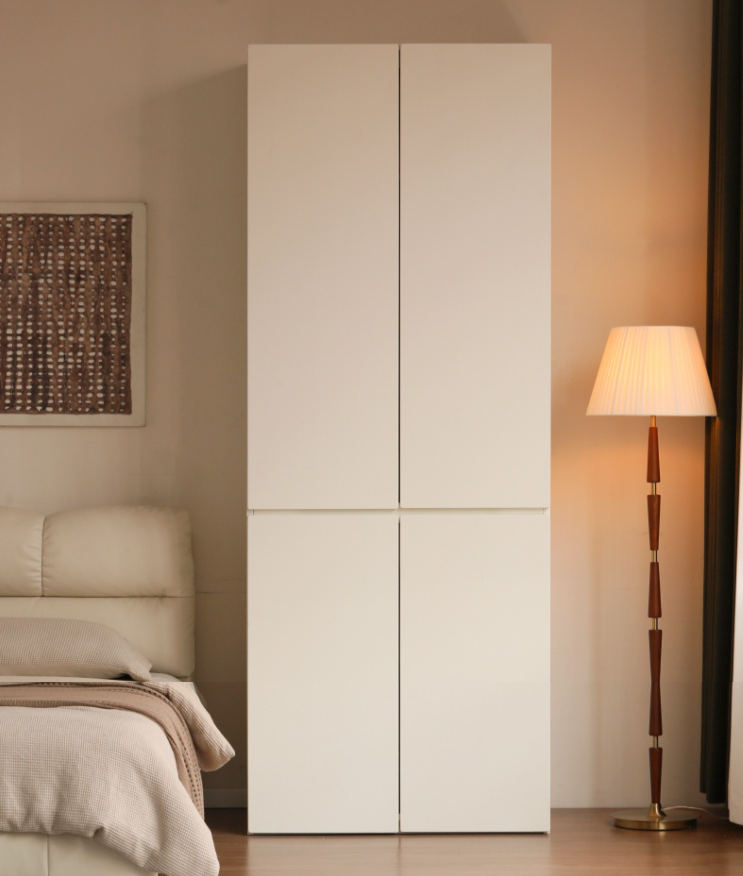 Pine, Oak Solid Wood Sectional Large Wardrobe Cream Style.