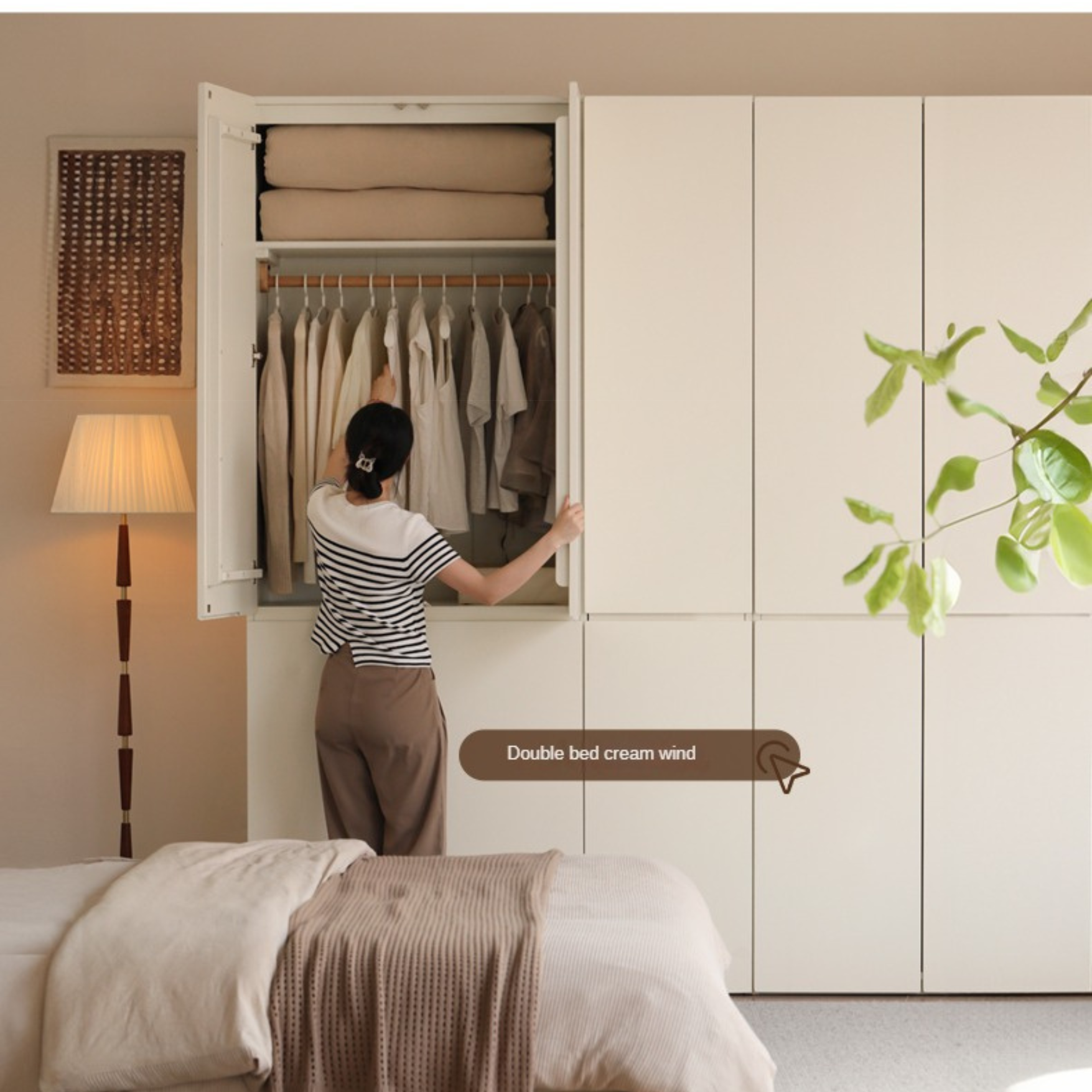 Pine, Oak Solid Wood Sectional Large Wardrobe Cream Style.