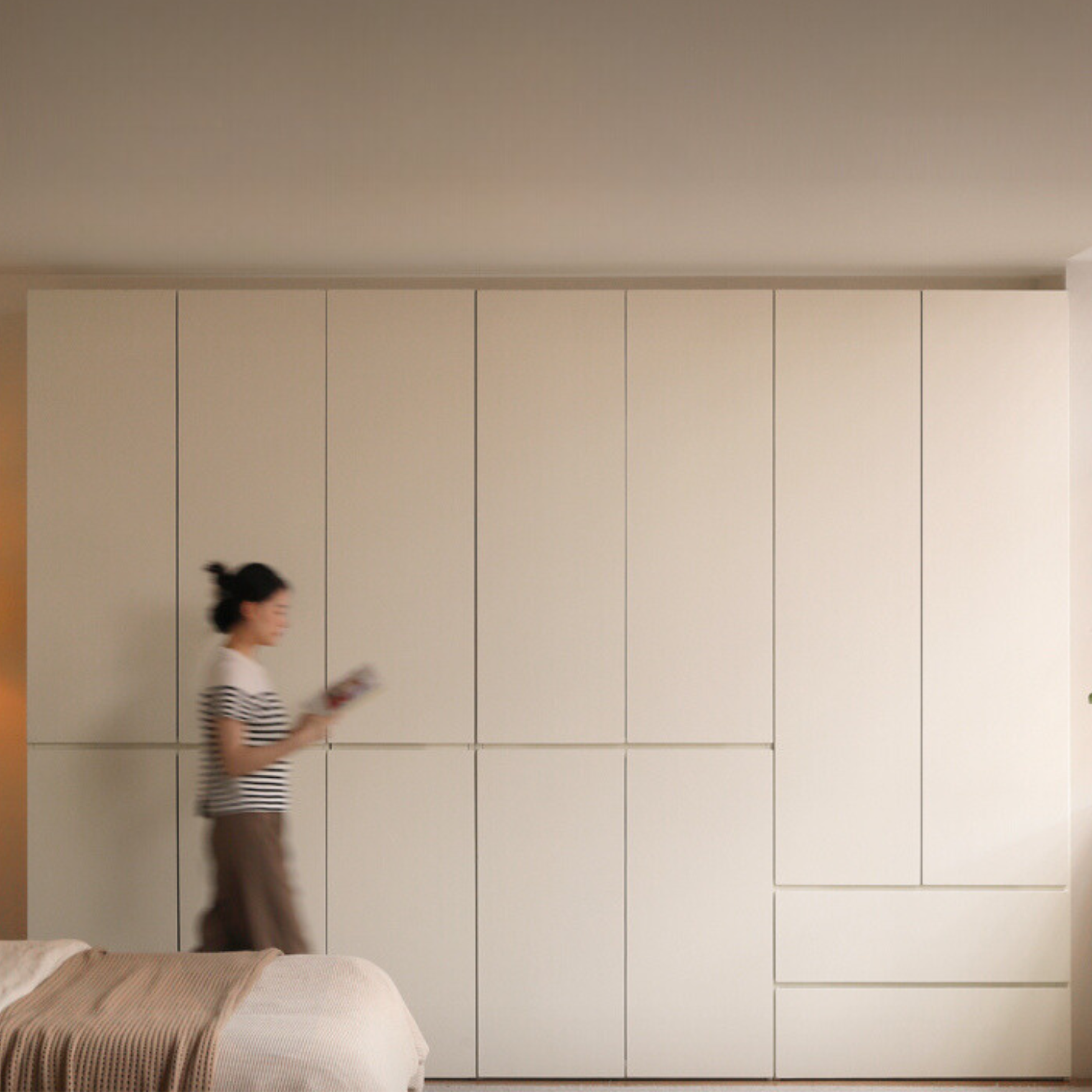 Pine, Oak Solid Wood Sectional Large Wardrobe Cream Style.