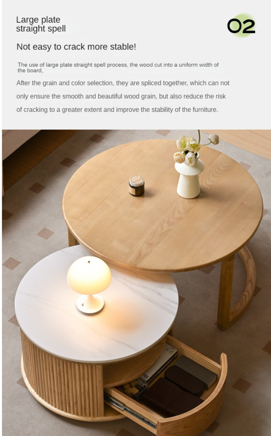 Ash Solid Wood Modern Rock Plate Round Table Coffee