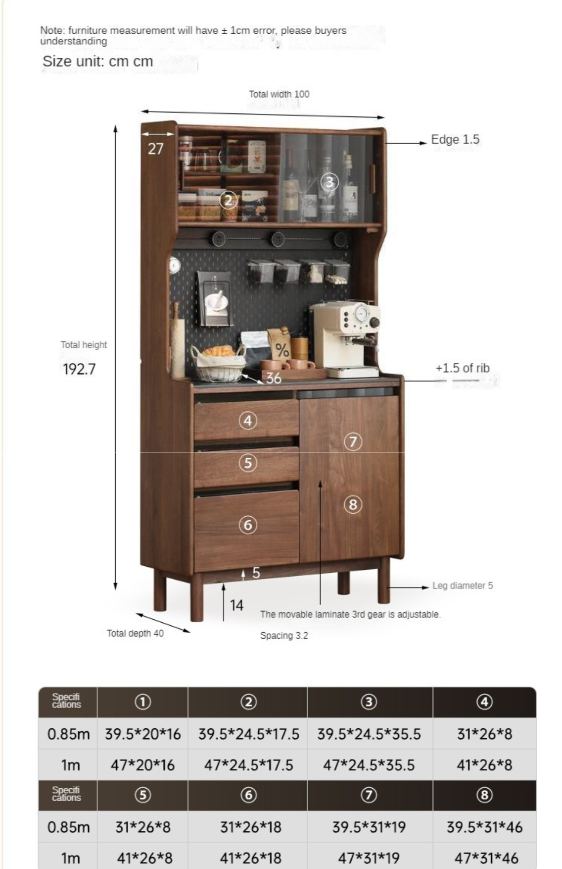 Golden Sandalwood, Black Walnut, Oak Solid Wood Rock Board Dining Sideboard