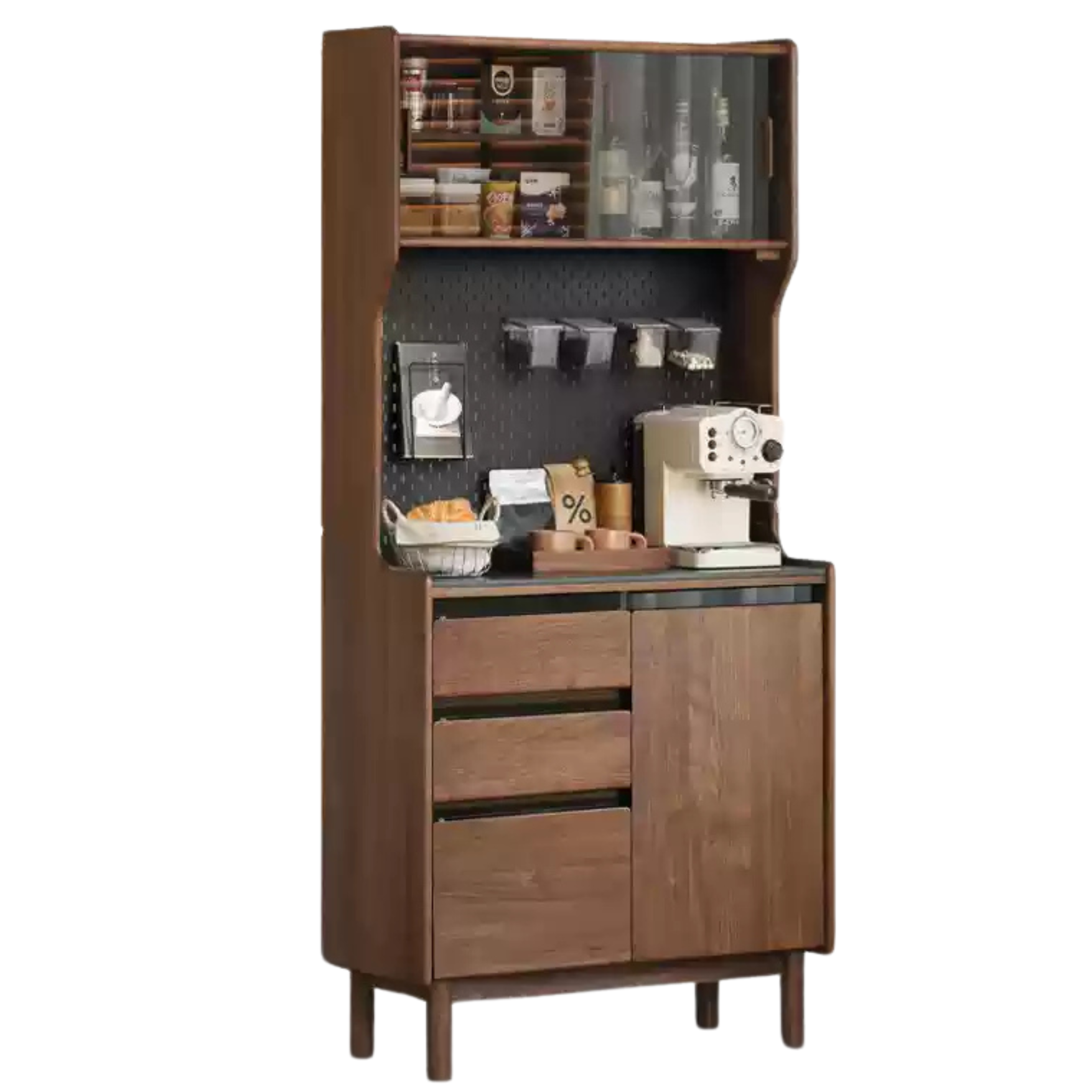 Golden Sandalwood, Black Walnut, Oak Solid Wood Rock Board Dining Sideboard