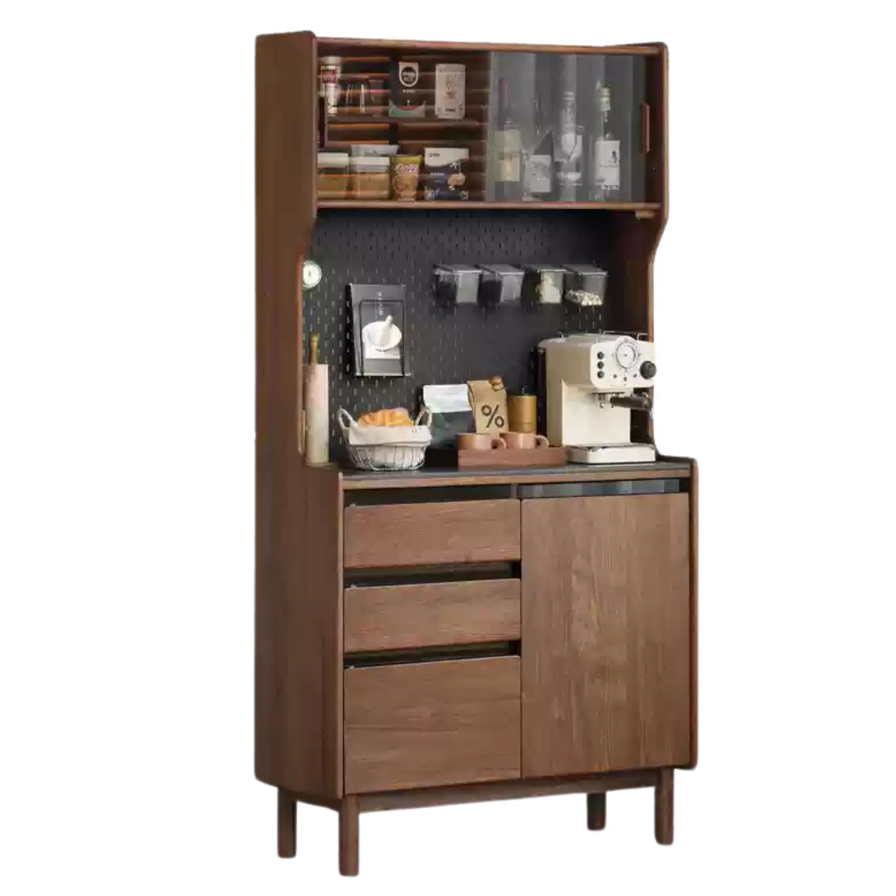 Golden Sandalwood, Black Walnut, Oak Solid Wood Rock Board Dining Sideboard