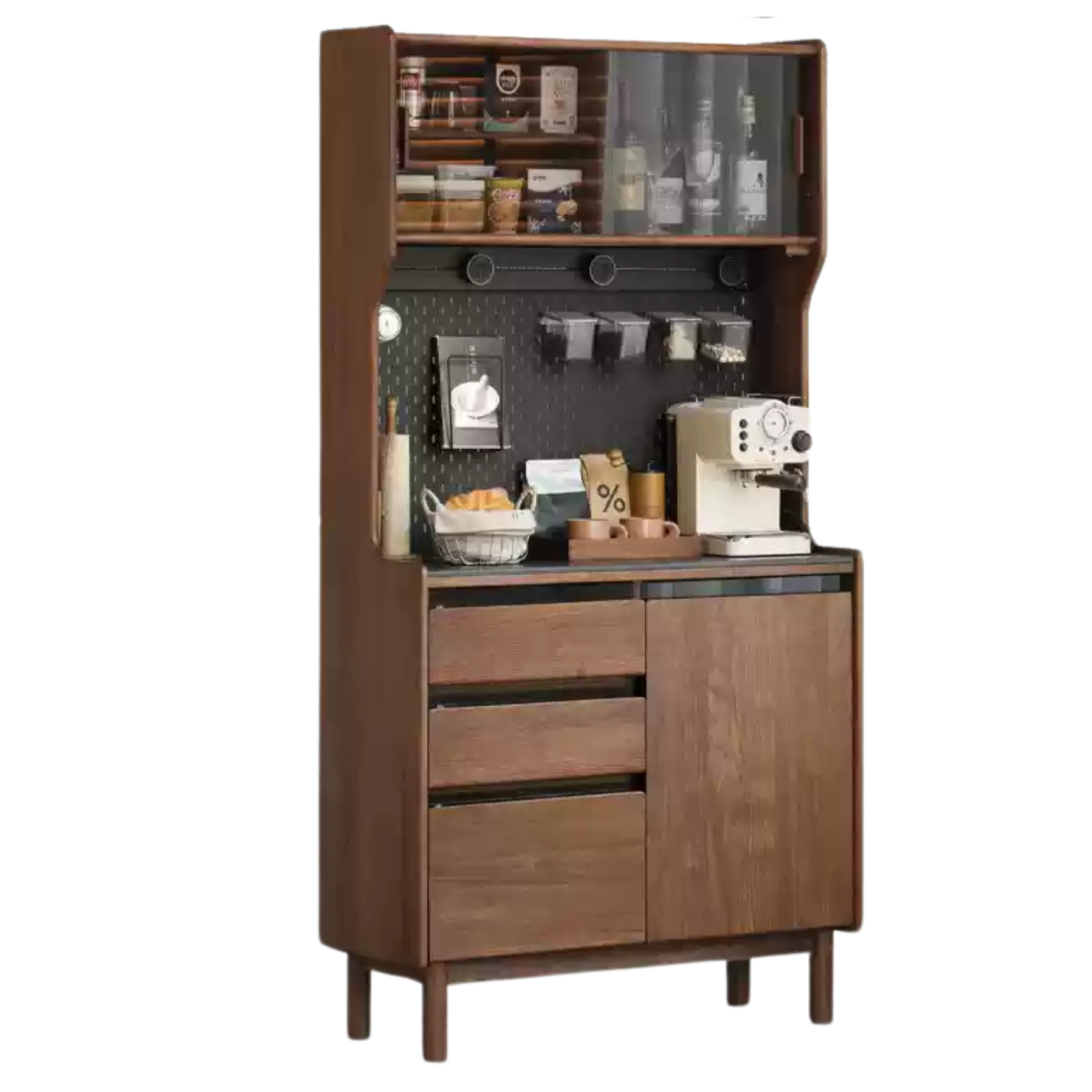Golden Sandalwood, Black Walnut, Oak Solid Wood Rock Board Dining Sideboard