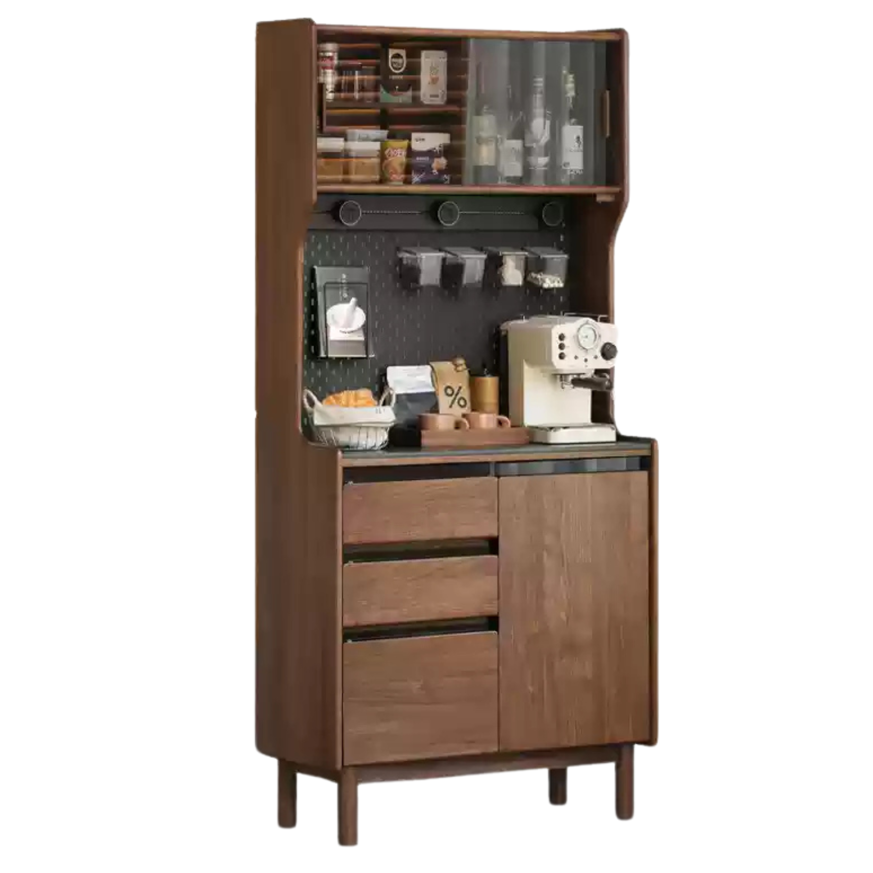 Golden Sandalwood, Black Walnut, Oak Solid Wood Rock Board Dining Sideboard