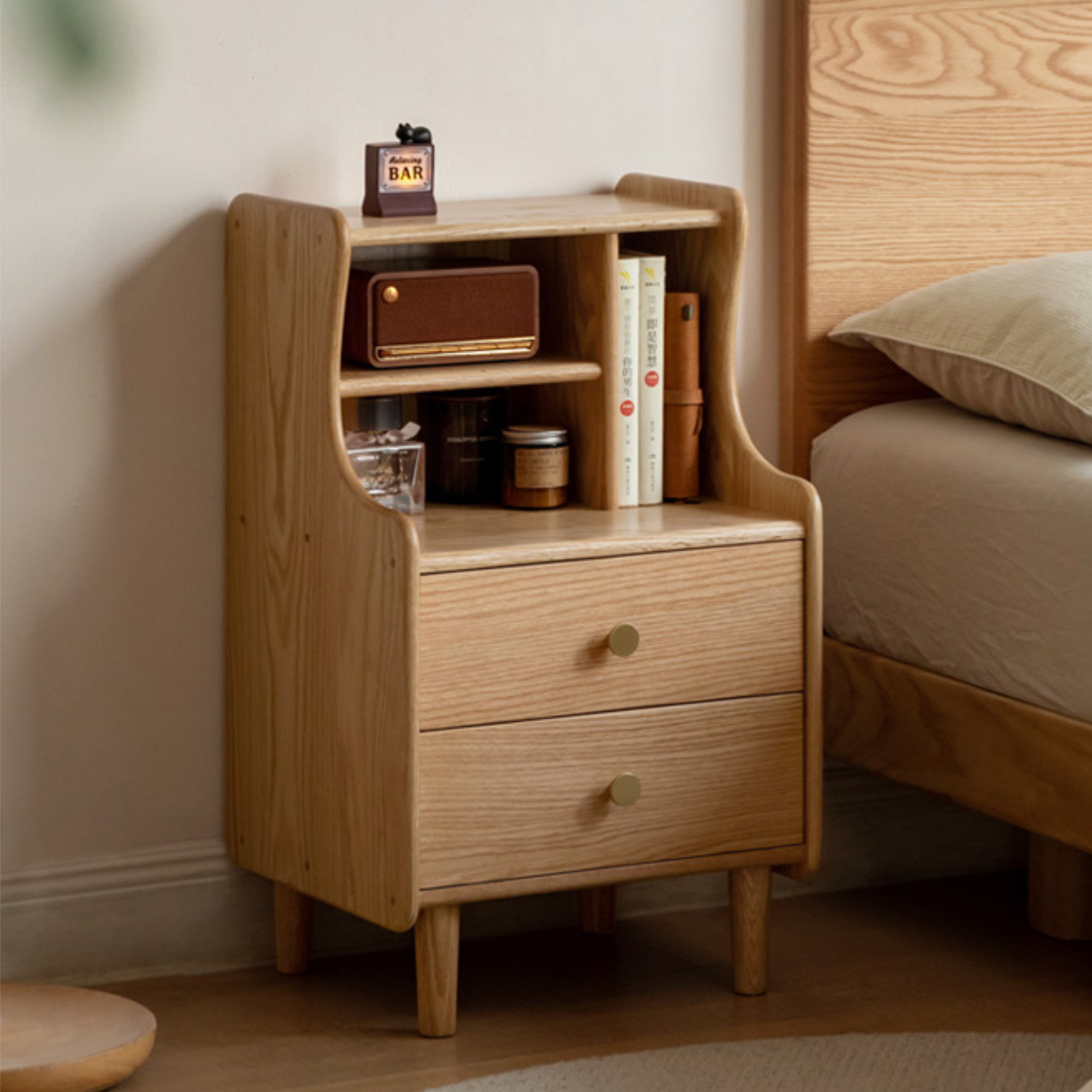 Oak Solid Wood Nightstand.