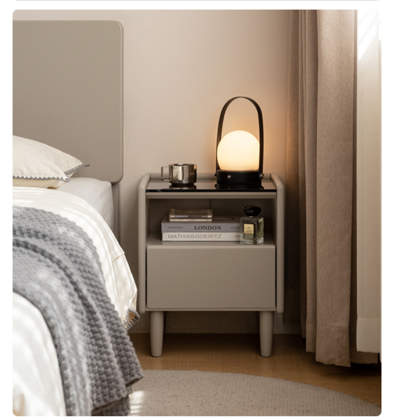 Tulipwood Solid Wood Glass Nightstand