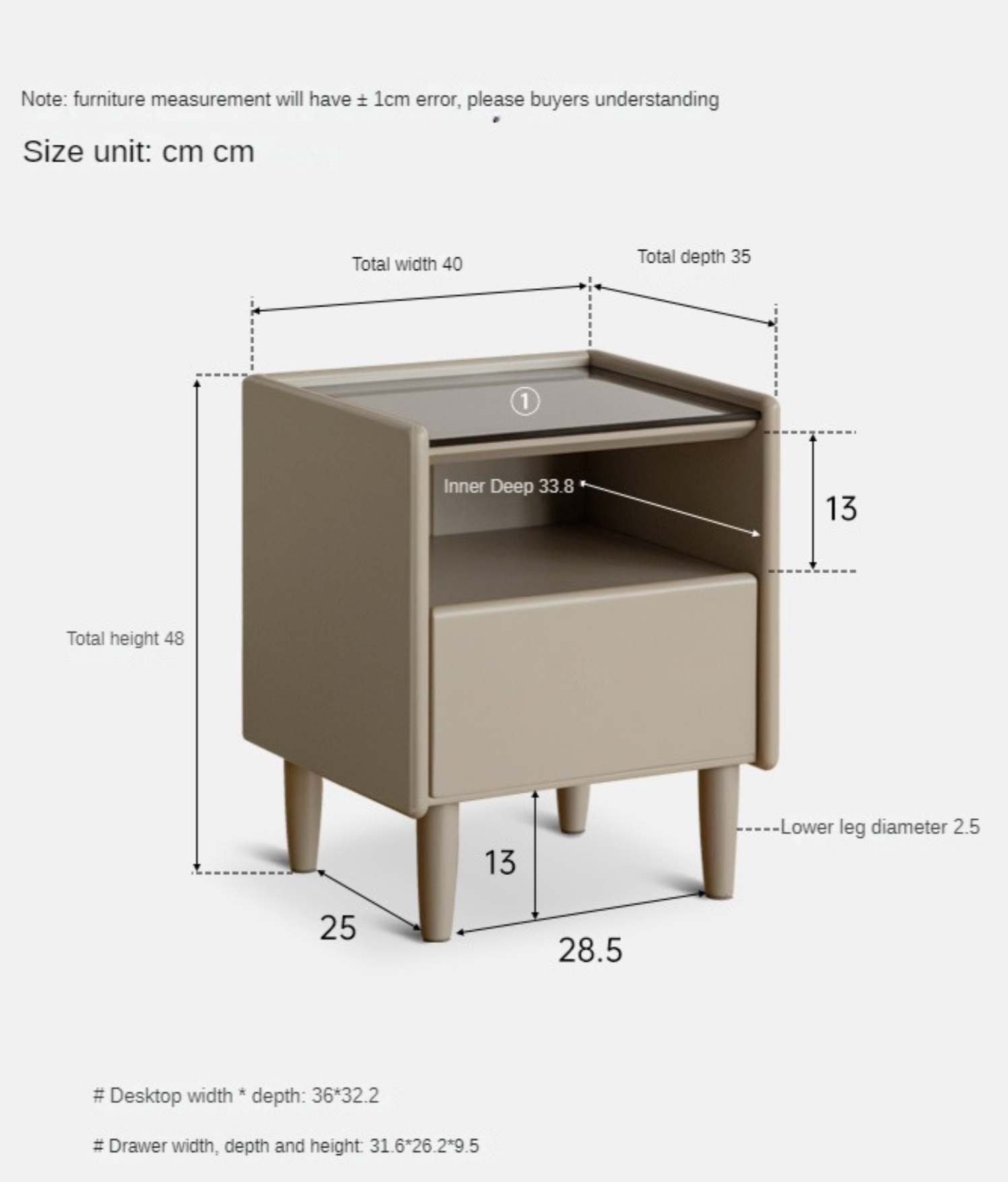 Tulipwood Solid Wood Glass Nightstand