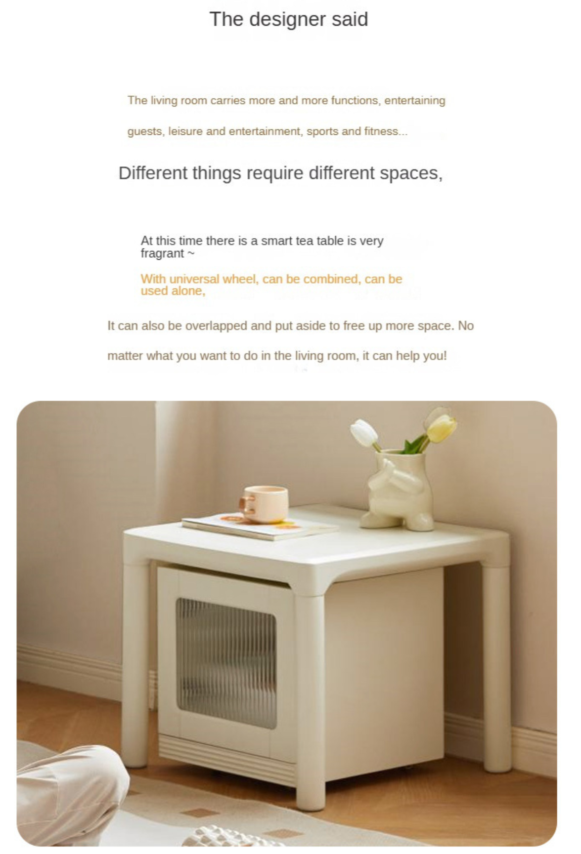 Pine Solid Wood Modern Mobile Coffee Table Storage Cabinet