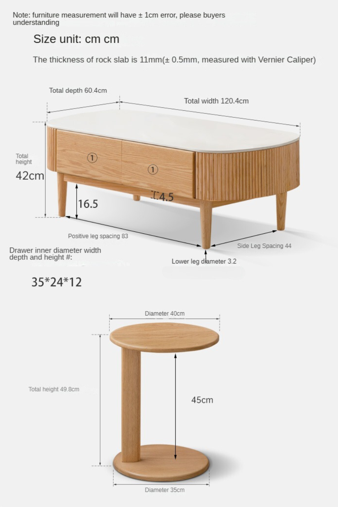 Oak Solid Wood Slate Coffee Table Modern Log Coffee Table