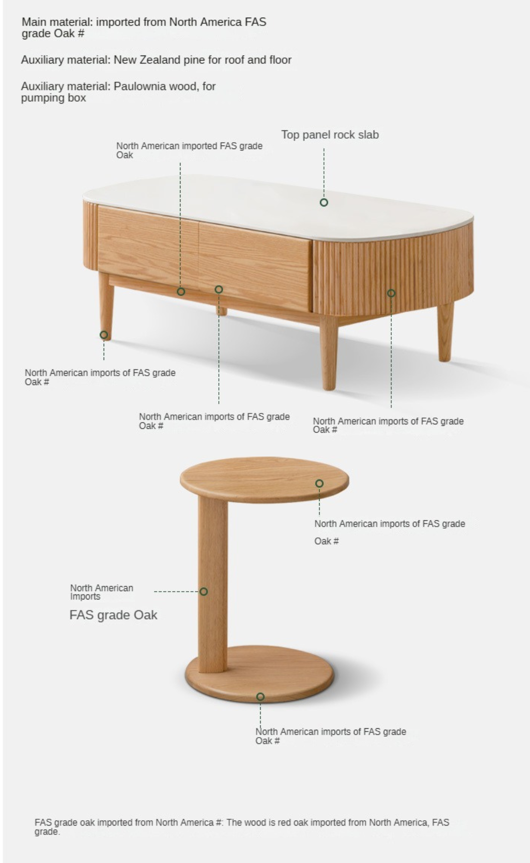 Oak Solid Wood Slate Coffee Table Modern Log Coffee Table