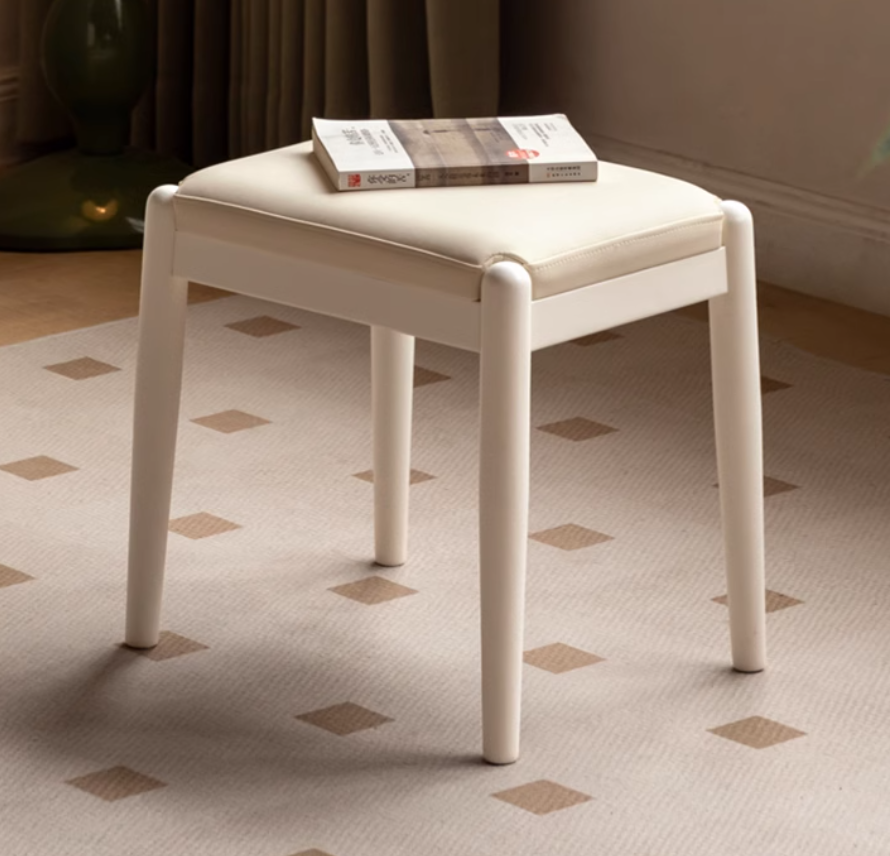 Birch Solid Wood, Solid Rubberwood Modern White Makeup Stool