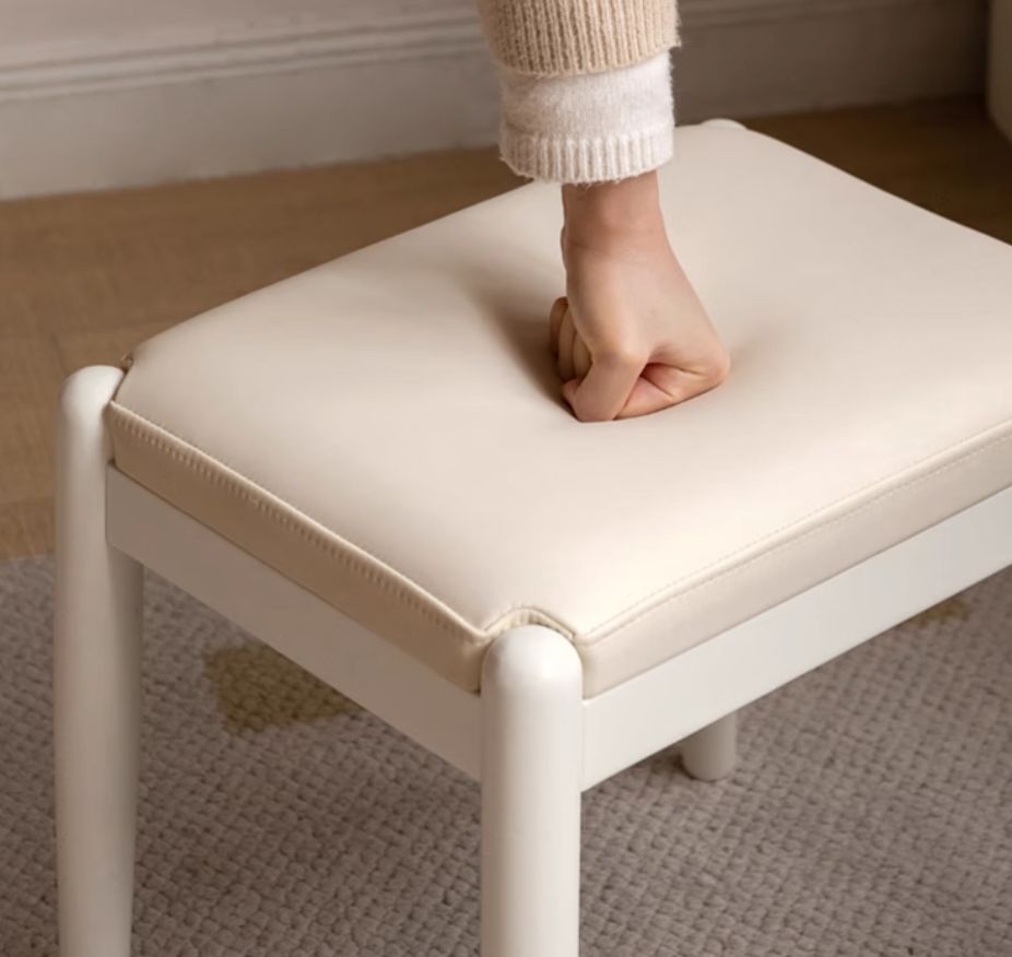 Birch Solid Wood, Solid Rubberwood Modern White Makeup Stool