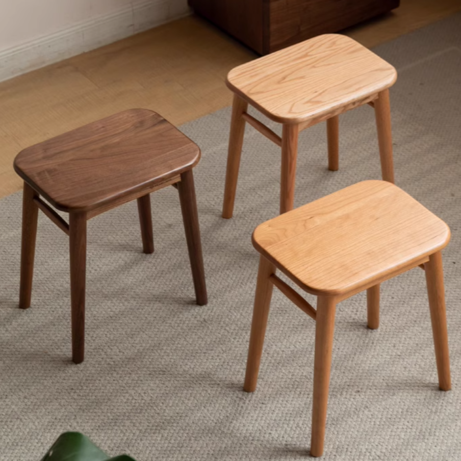 Black Walnut, Cherry, Oak, Sandalwood, Solid RubberWood Modern Light Luxury Makeup Stool