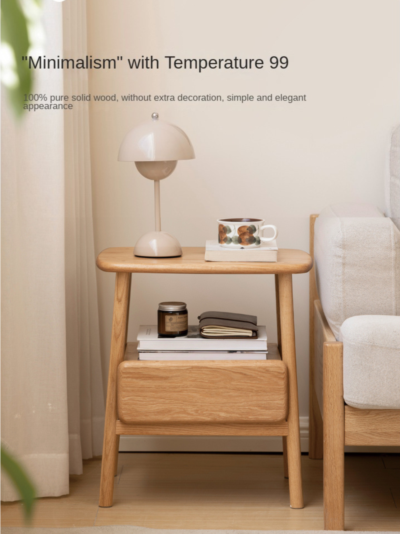 Oak, Beech Solid Wood Nightstand