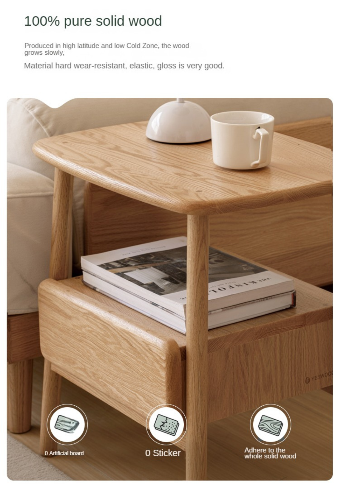 Oak, Beech Solid Wood Nightstand