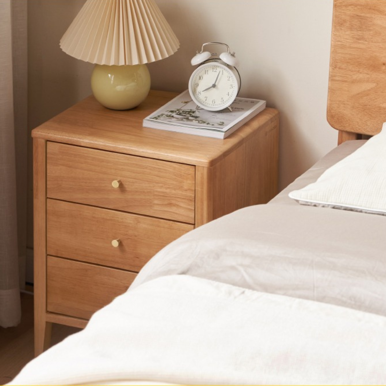 Solid RubberWood, Oak Solid Wood Modern Nightstand)