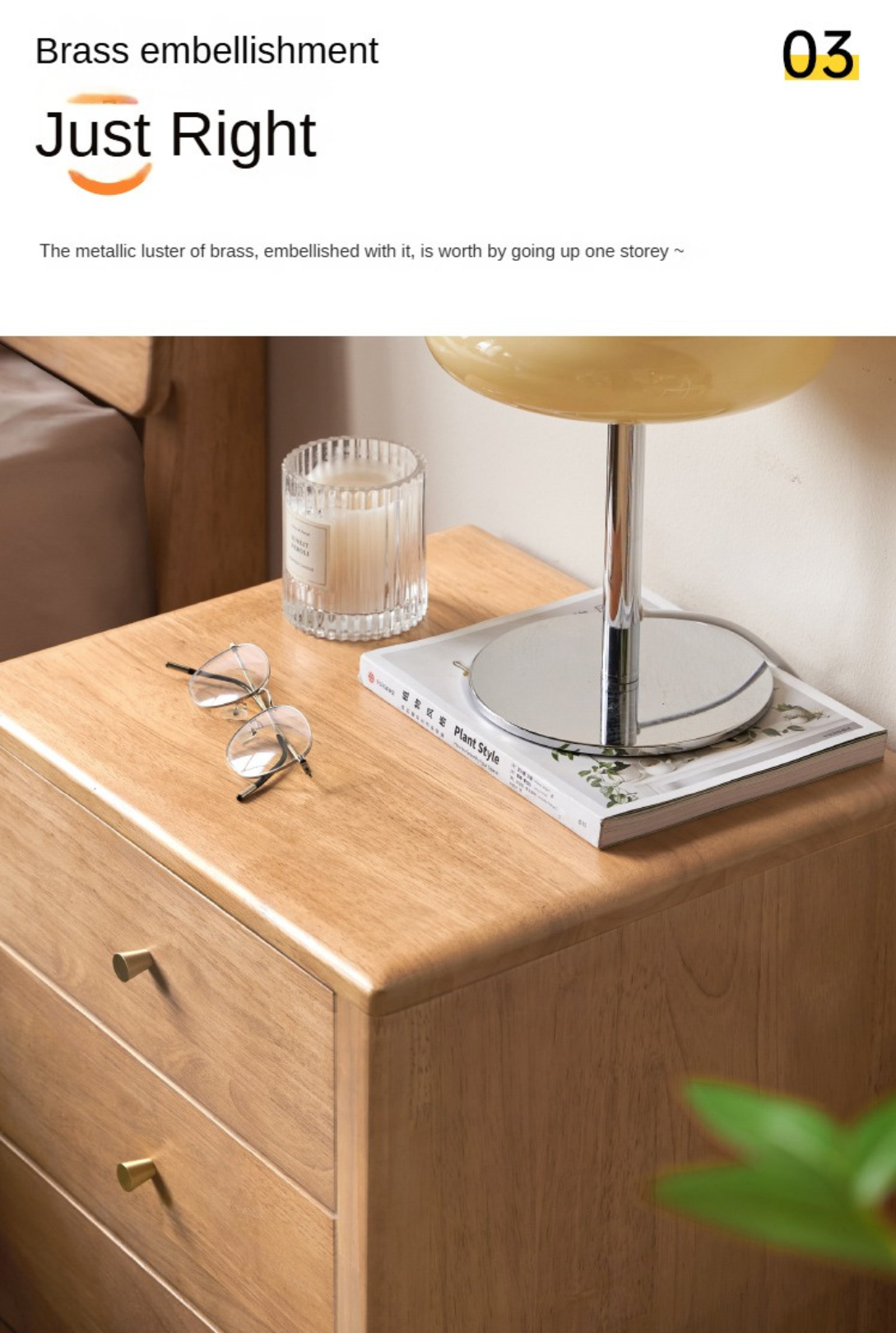 Solid RubberWood, Oak Solid Wood Modern Nightstand.