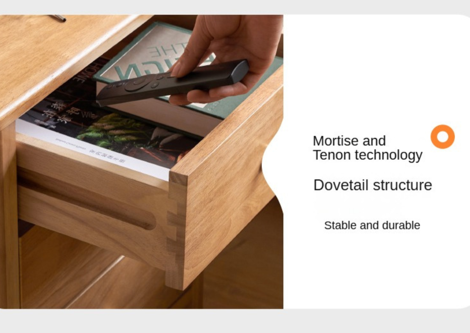 Solid RubberWood, Oak Solid Wood Modern Nightstand.