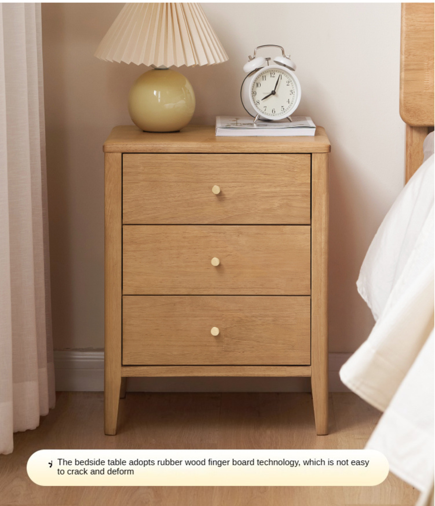 Solid RubberWood, Oak Solid Wood Modern Nightstand.