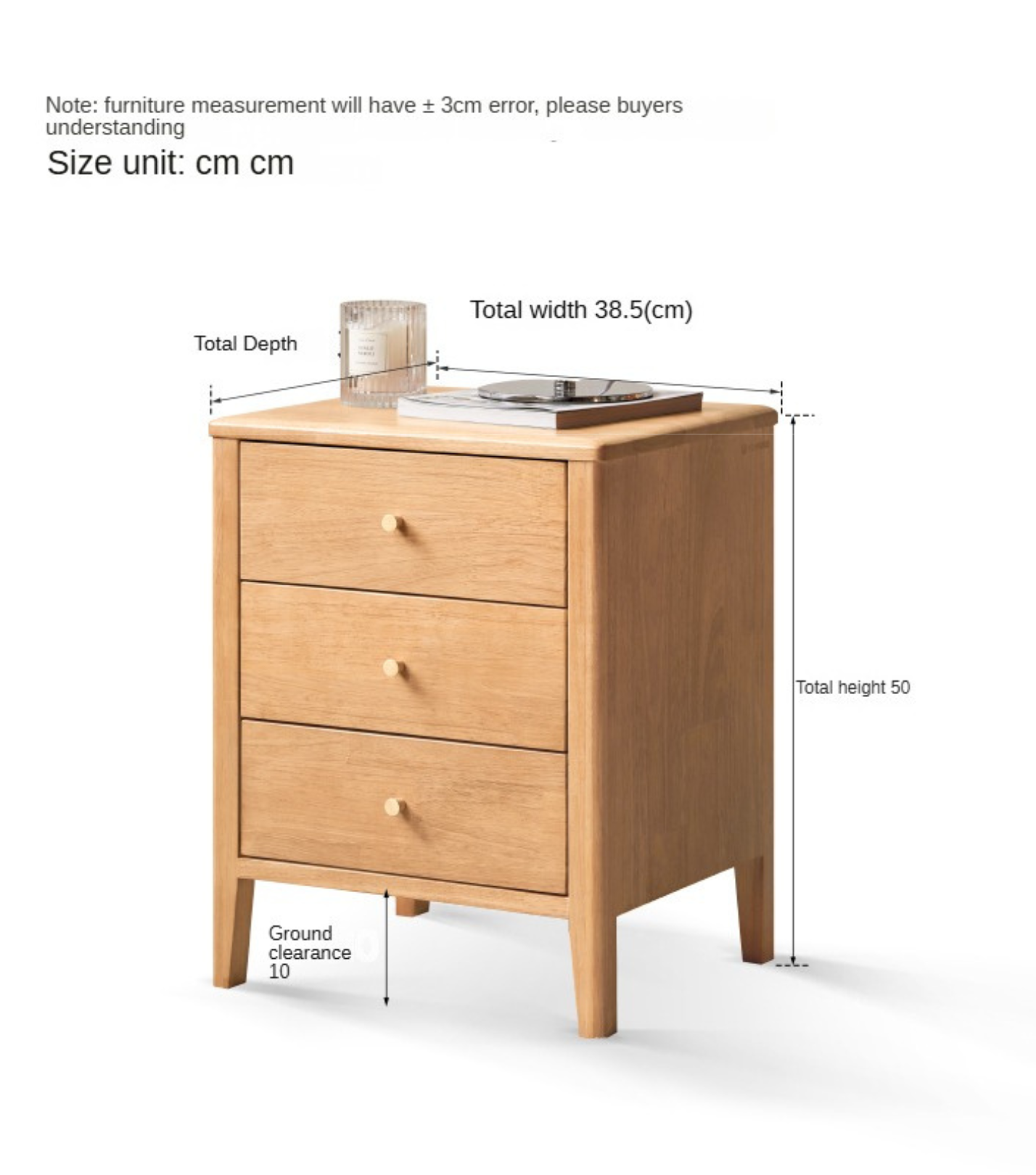 Solid RubberWood, Oak Solid Wood Modern Nightstand.