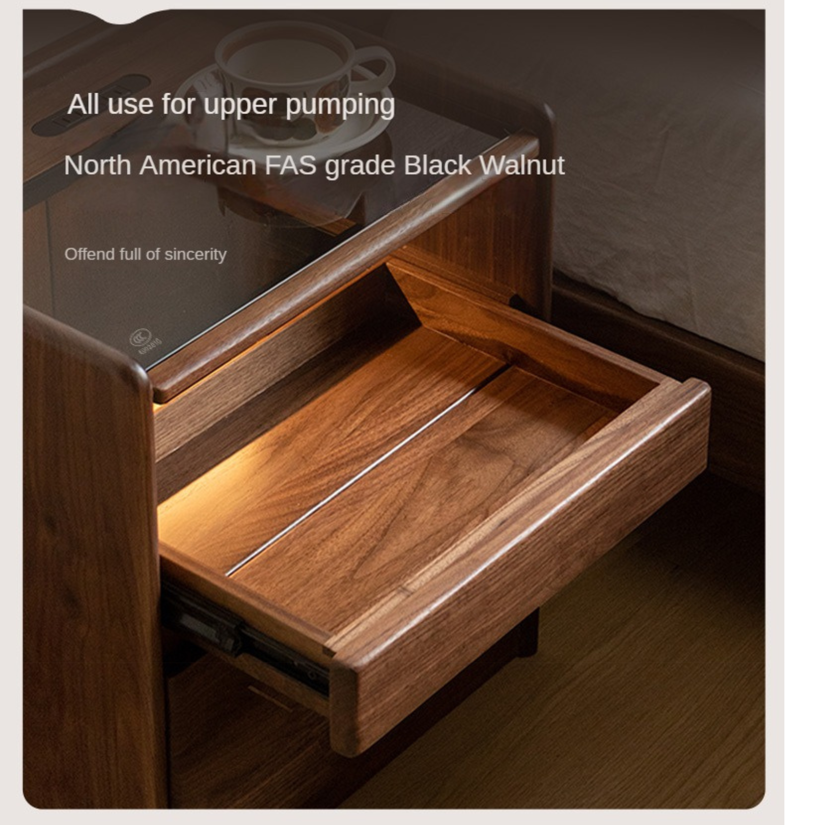Black Walnut, Oak, Sandalwood Solid Wood Nightstand Socket, Lamp