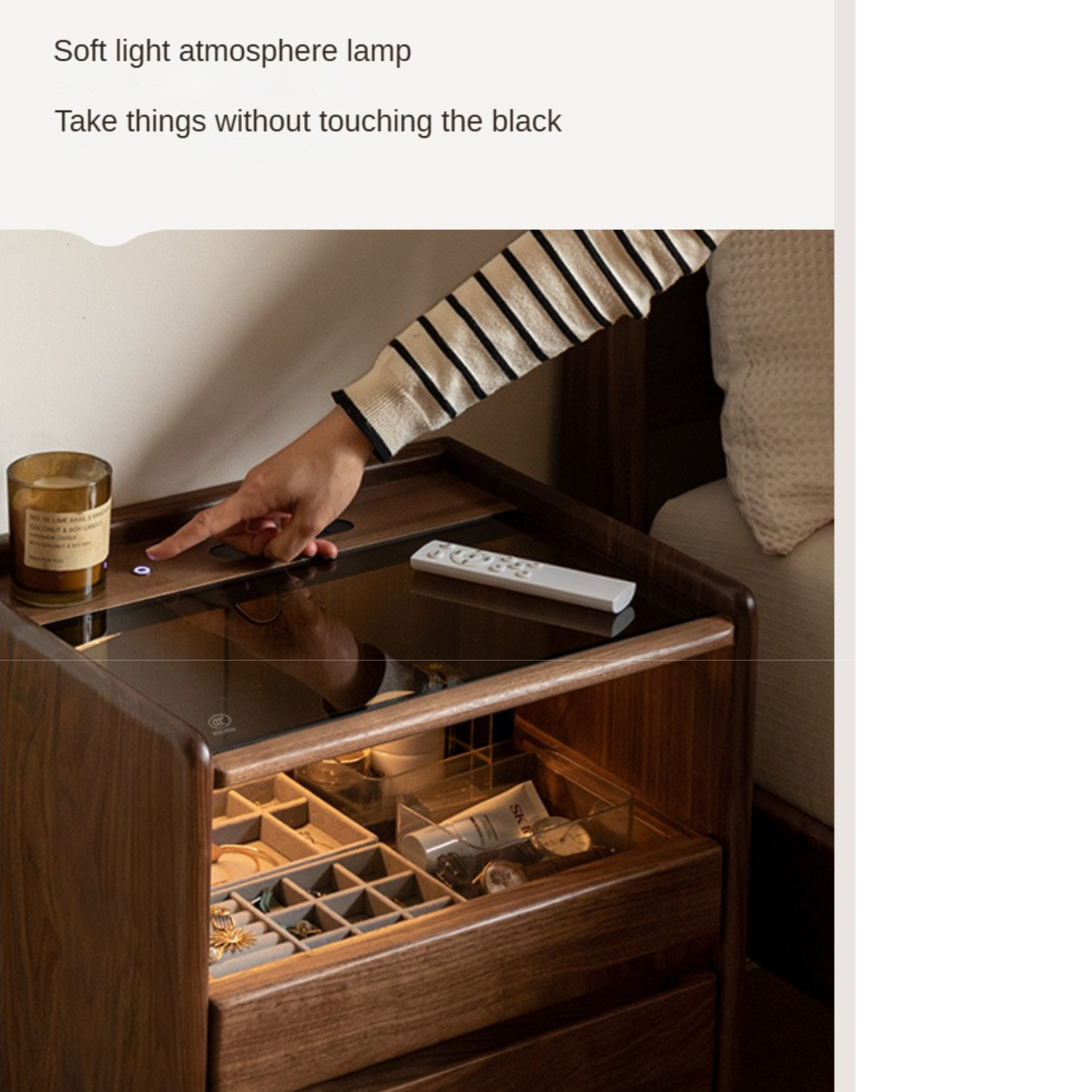 Black Walnut, Oak, Sandalwood Solid Wood Nightstand Socket, Lamp