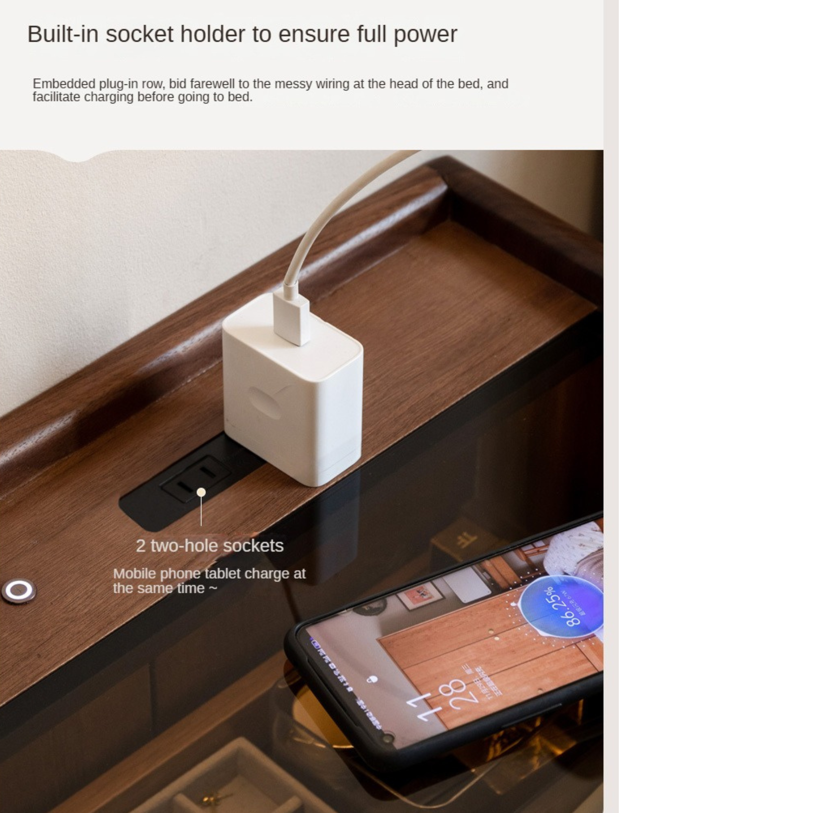 Black Walnut, Oak, Sandalwood Solid Wood Nightstand Socket, Lamp