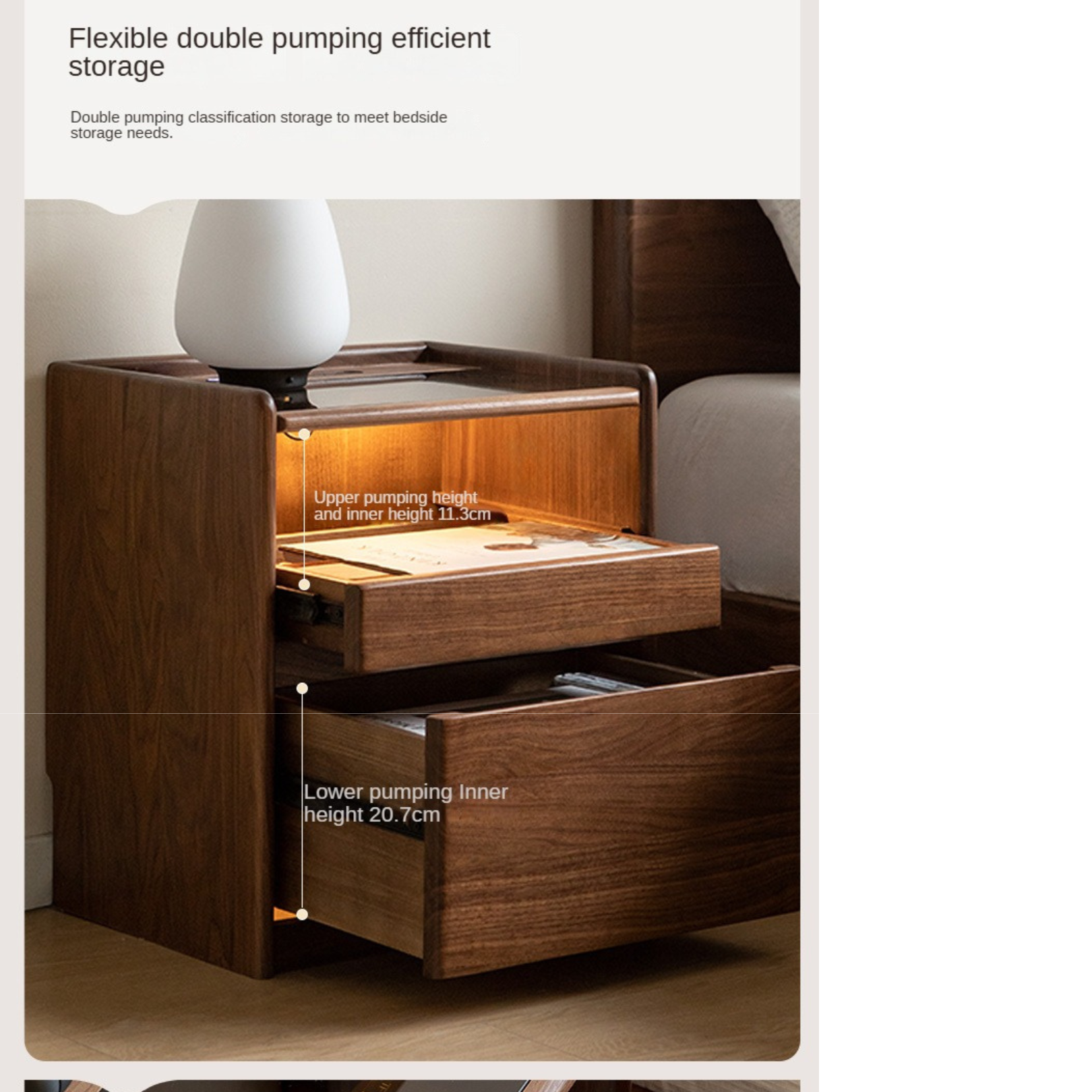 Black Walnut, Oak, Sandalwood Solid Wood Nightstand Socket, Lamp
