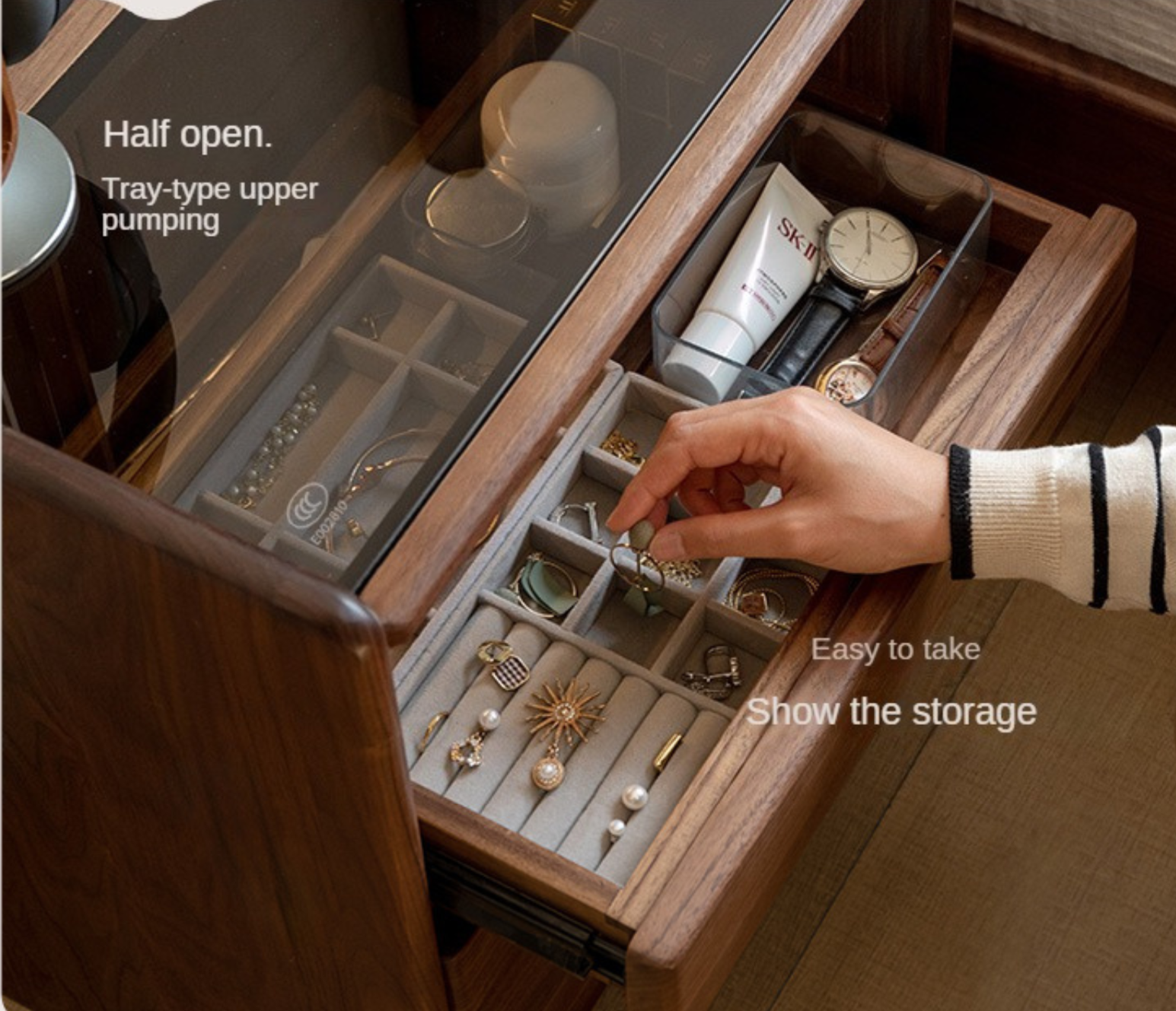 Russian White Oak, Black Walnut, Oak, Ash, Sandalwood Solid Wood Nightstand Socket, Lamp.