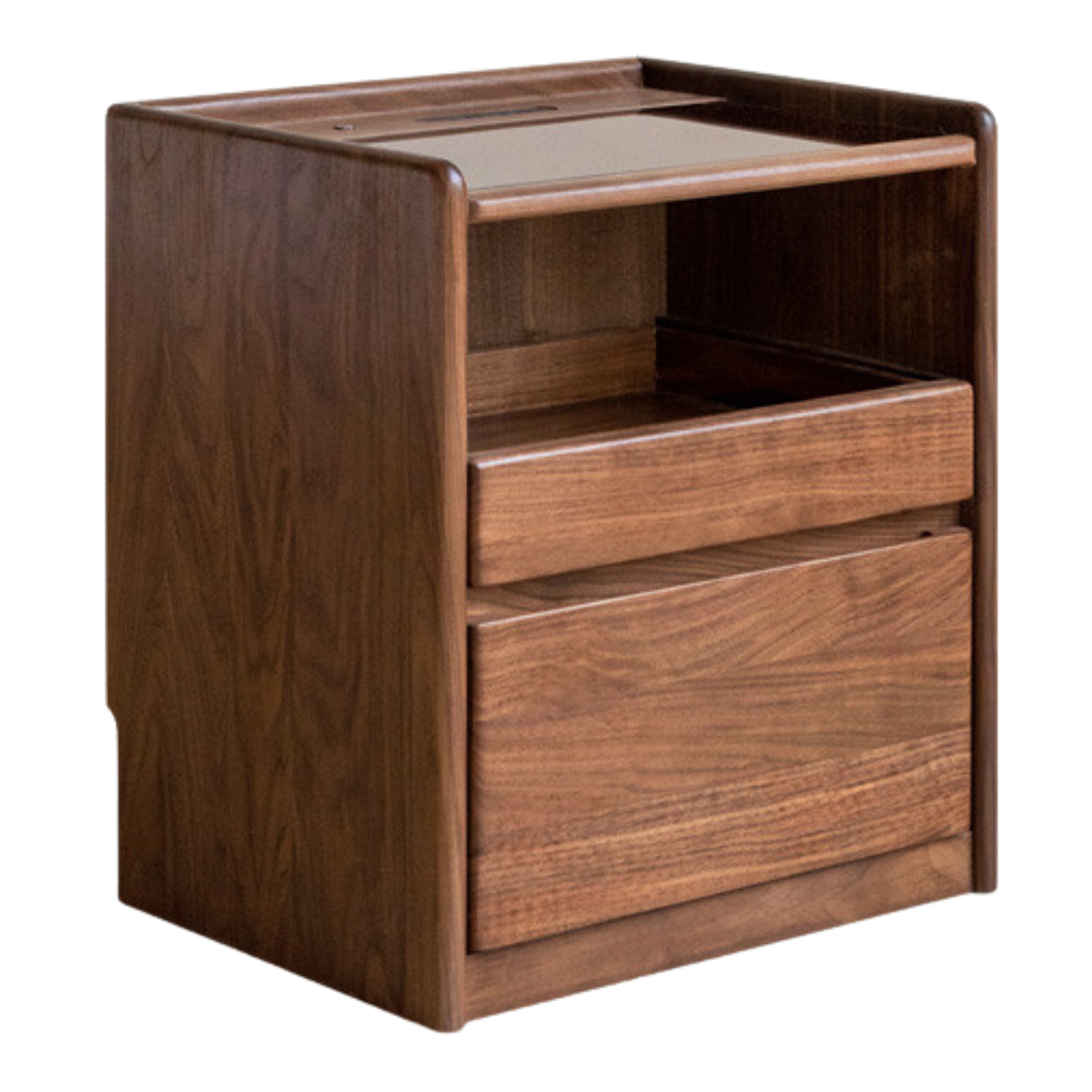 Black Walnut, Oak, Sandalwood Solid Wood Nightstand Socket, Lamp