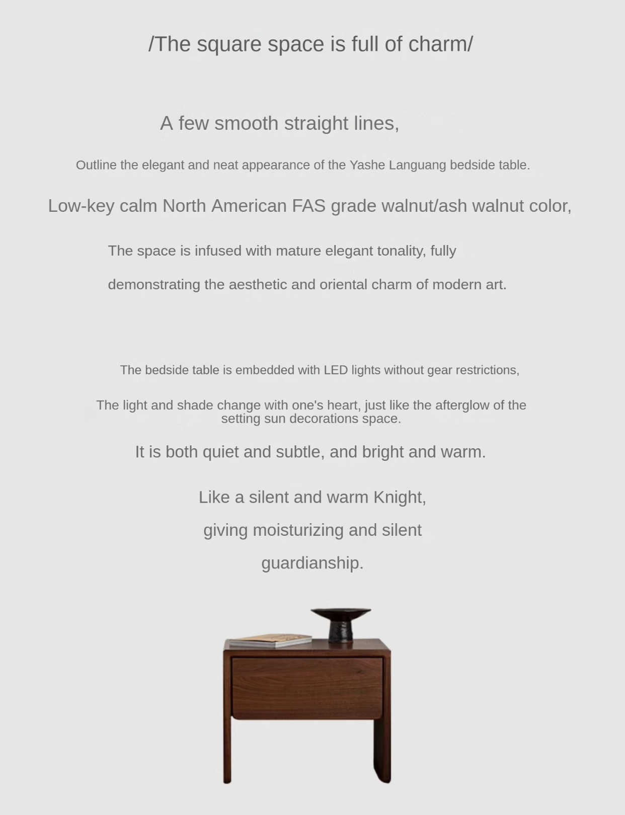 Black Walnut, Ash Solid Wood Simple Modern Nightstand