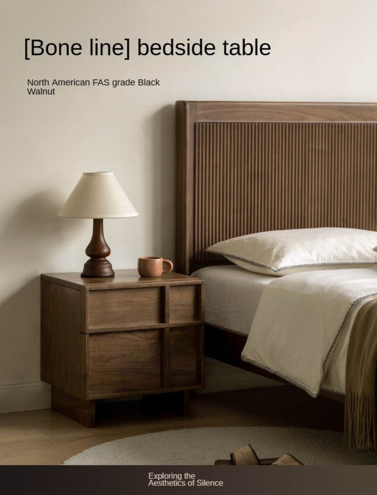 Black Walnut, Ash, Oak Solid Wood Storage Bedside Nightstand