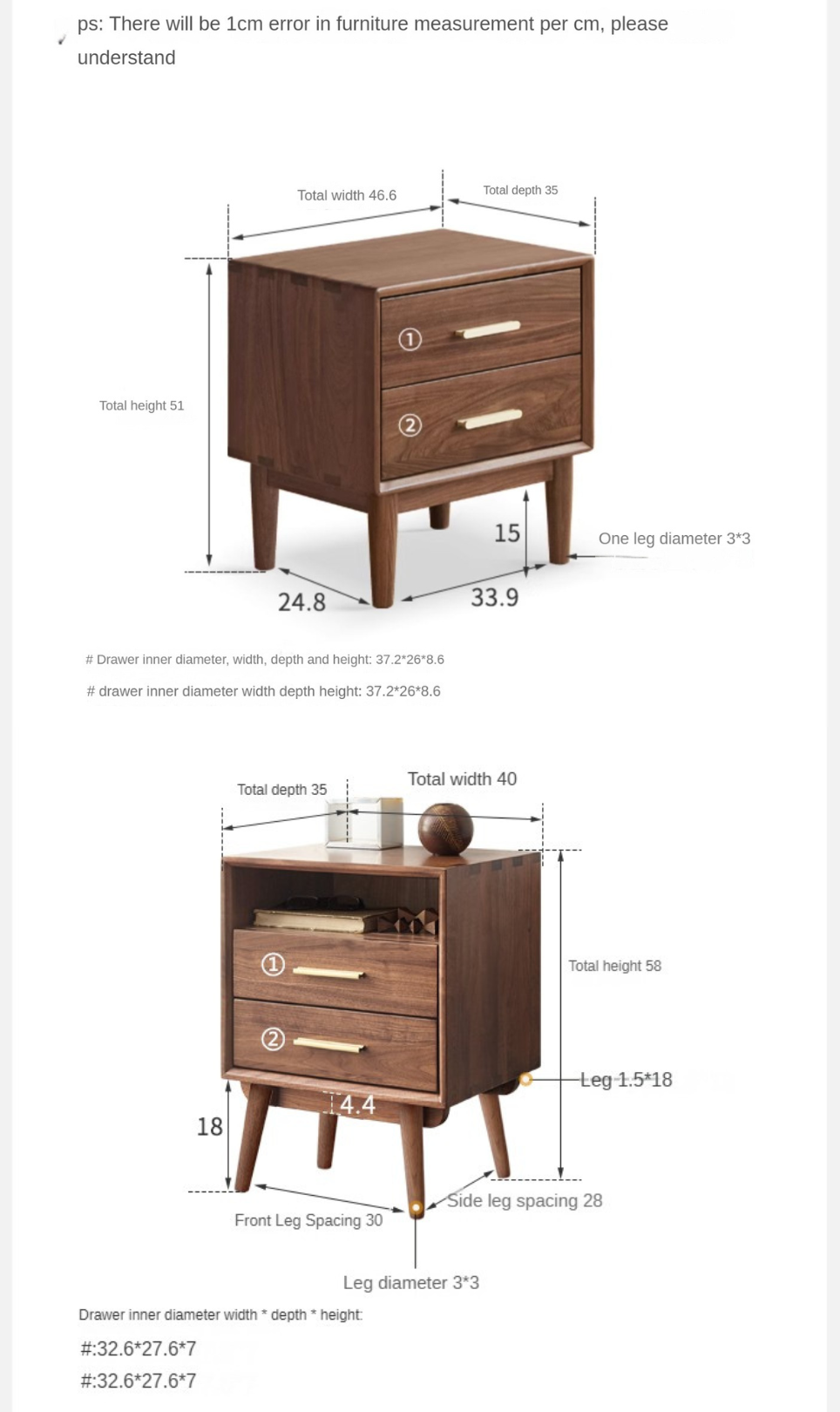 Black Walnut Solid Wood Nightstand.