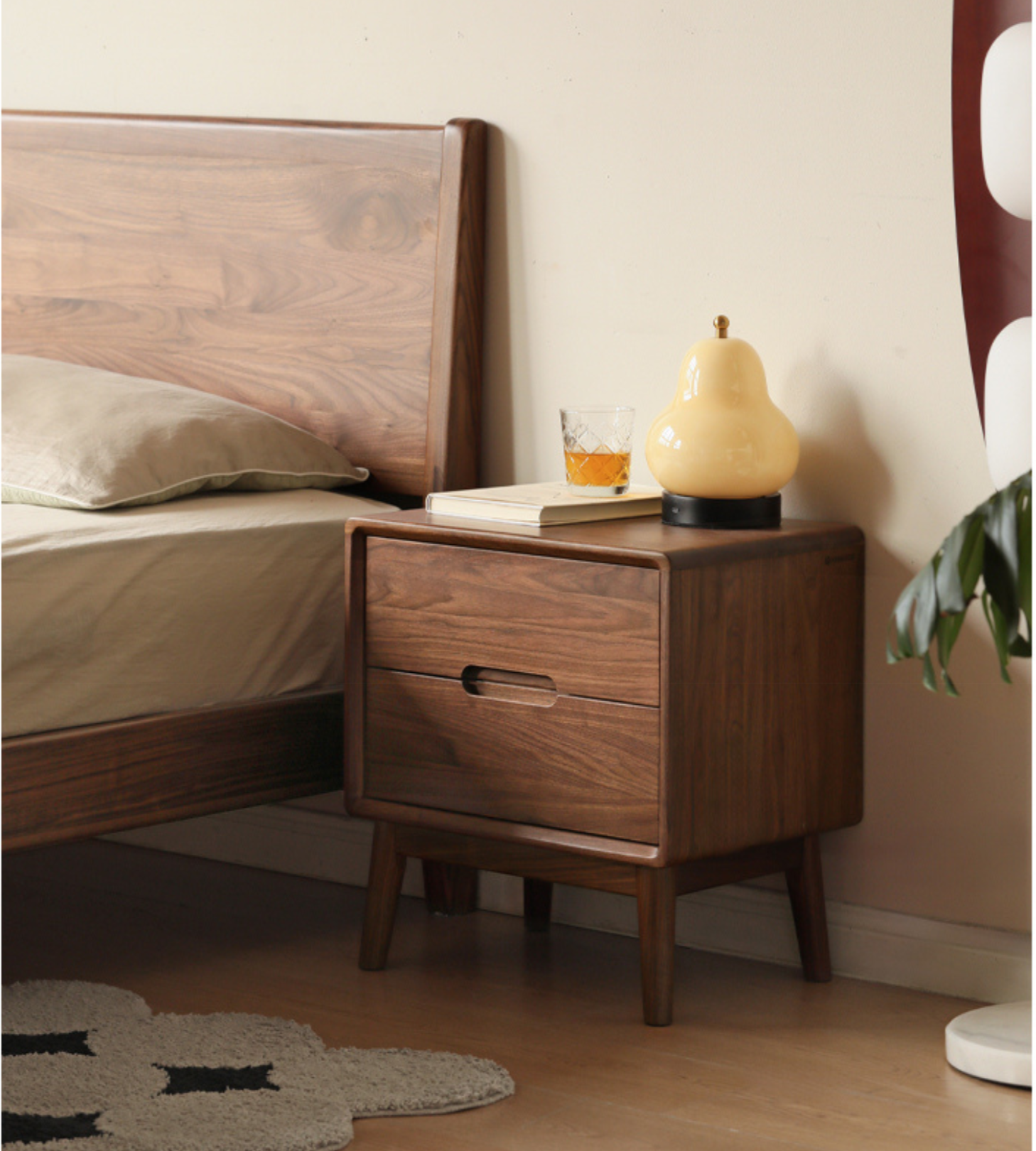 Black Walnut, Sandalwood Solid Wood Nightstand Storage)