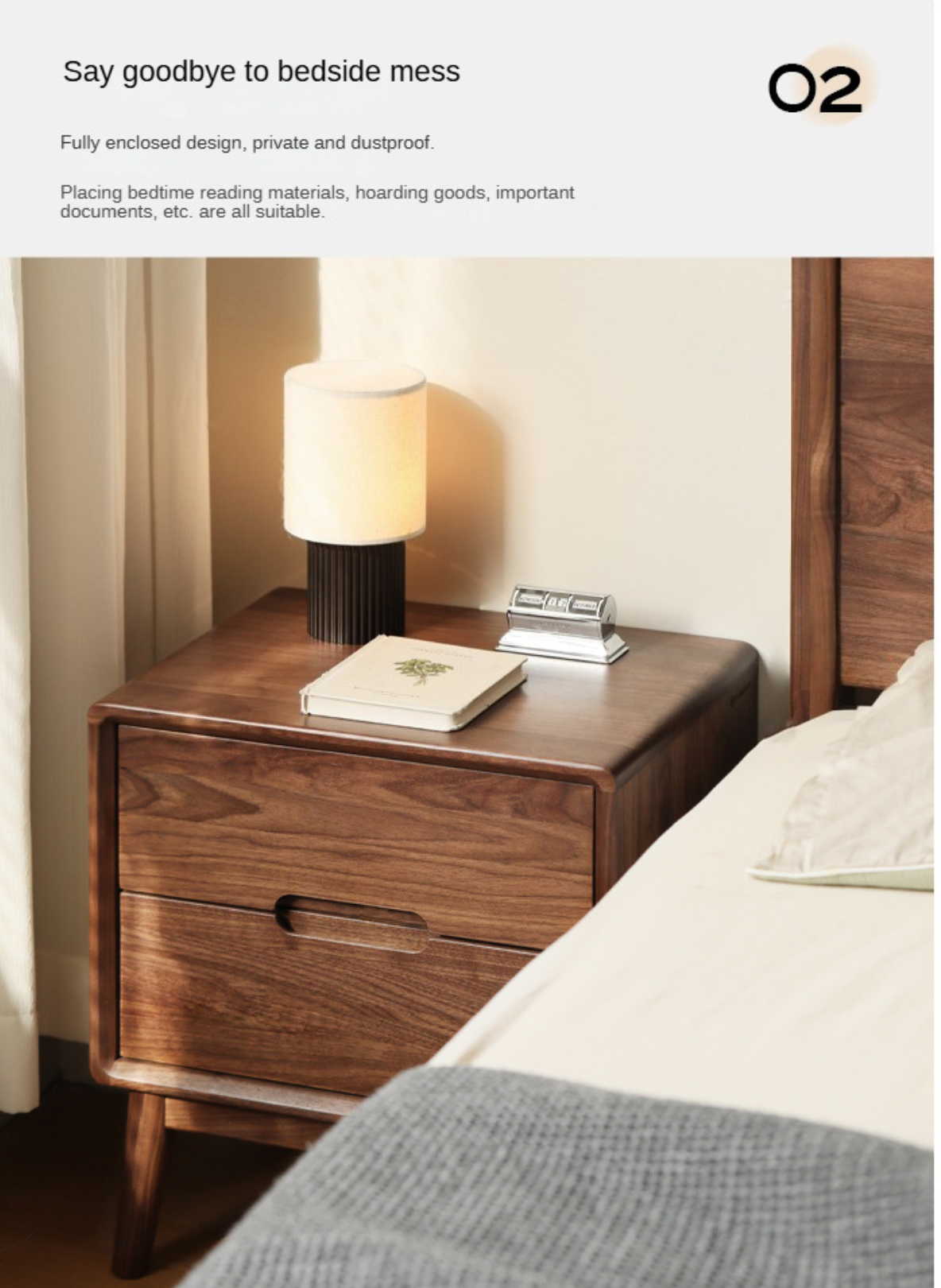 Solid Longan Hardwood, Black Walnut, Sandalwood Solid Wood Nightstand Storage.