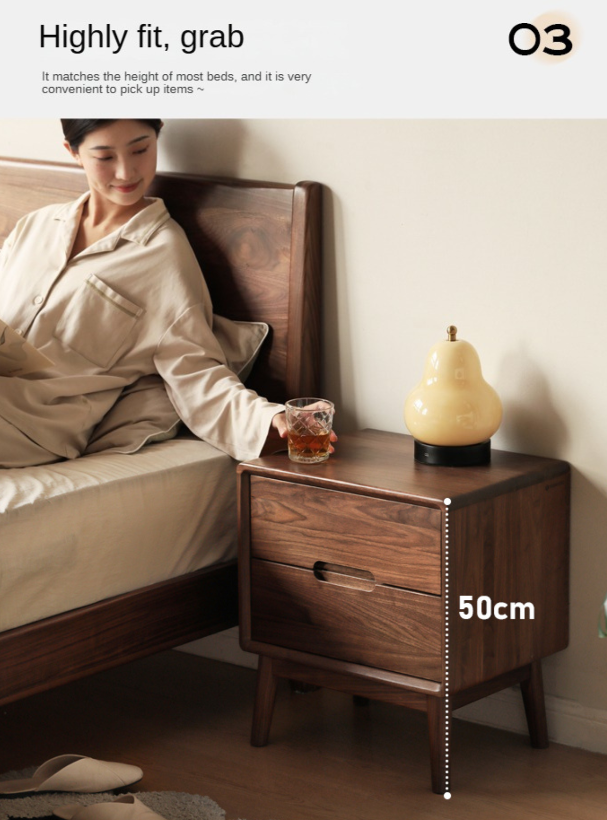 Solid Longan Hardwood, Black Walnut, Sandalwood Solid Wood Nightstand Storage.