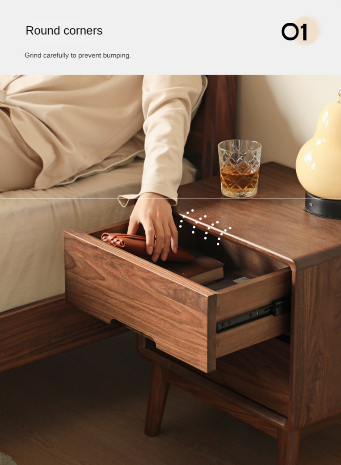 Solid Longan Hardwood, Black Walnut, Sandalwood Solid Wood Nightstand Storage.